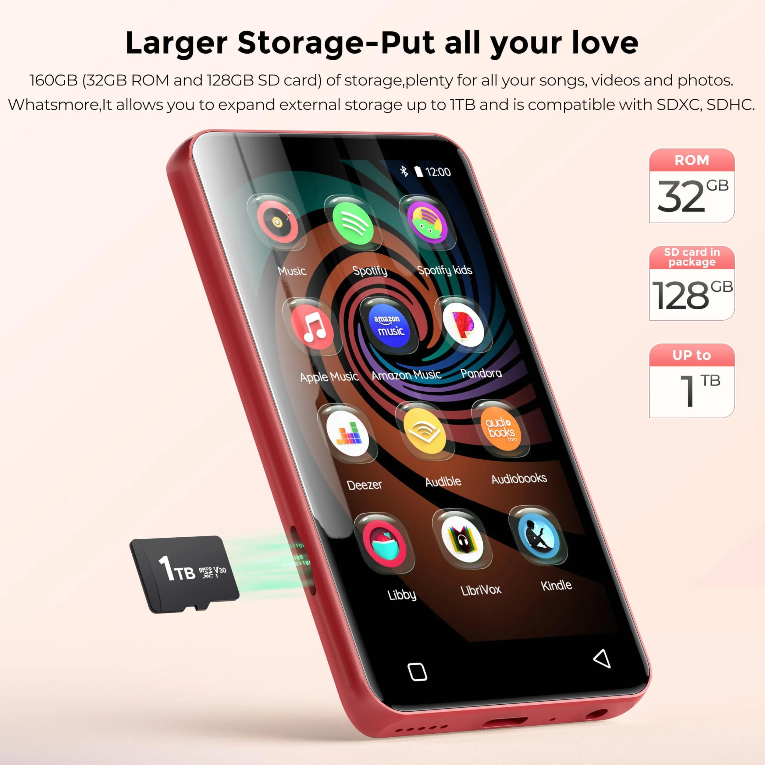 Innioasis Odtwarzacz MP3 160 GB Bluetooth WiFi Android Spotify Amazon Music Pandora APP Store Pełny Ekran Dotykowy 10.2 cm Audible