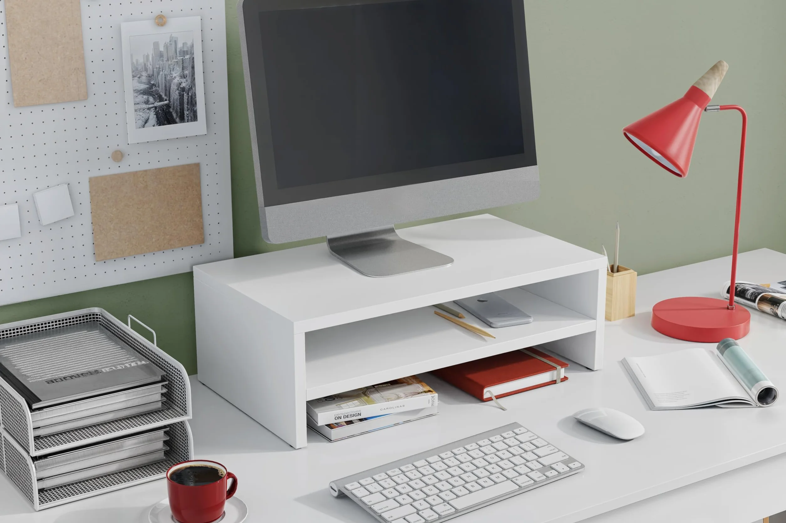 Stojak na monitor 2 półki Podstawka pod monitor laptopa drukarkę Biały