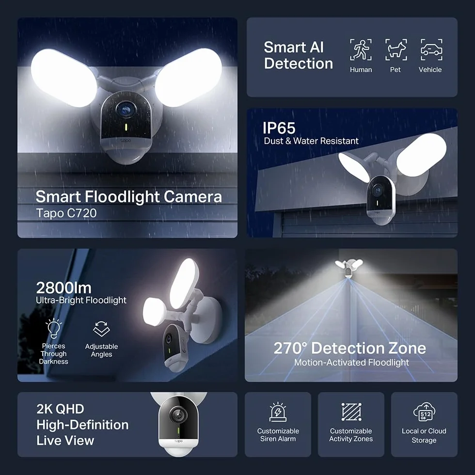 Tapo C720 Zewnętrzna kamera Wi-Fi 2K 4 MP IP65 2800 lumenów