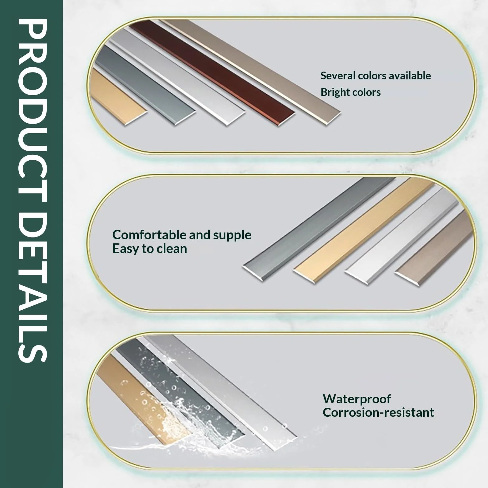 Aluminiowa listwa krawędziowa 90 cm, 3 szt., metalowy próg drzwi, do dywanów, laminatu, Ti i drewna, do flo Trats szara, 60 mm, idealna do domów i biur