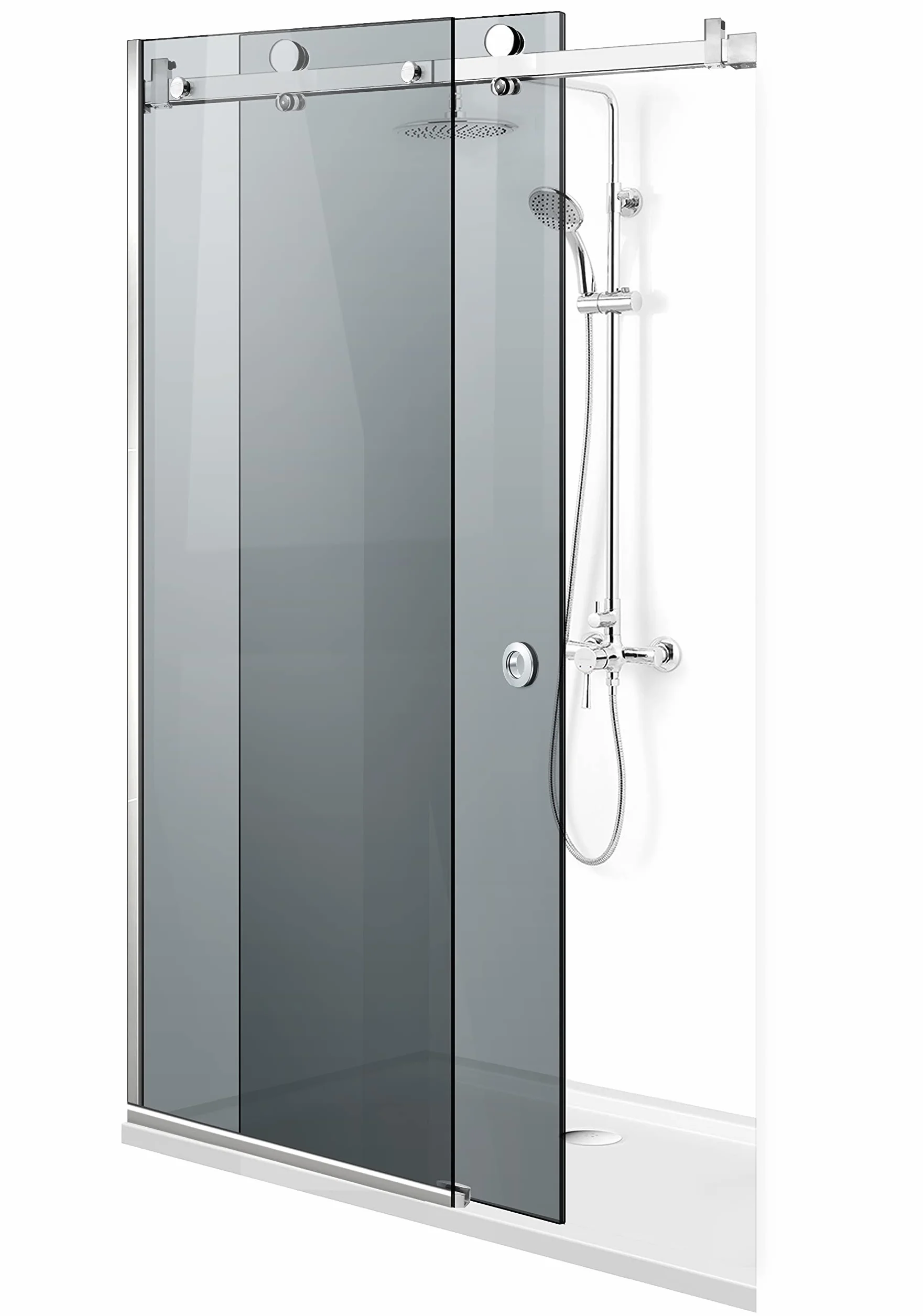Glissando INOX, przesuwne drzwi prysznicowe, wymiary: 180 x 205 cm od (140/160/180x205), przesuwna kabina prysznicowa, szare szkło, (180 x 205 cm, lewa)
