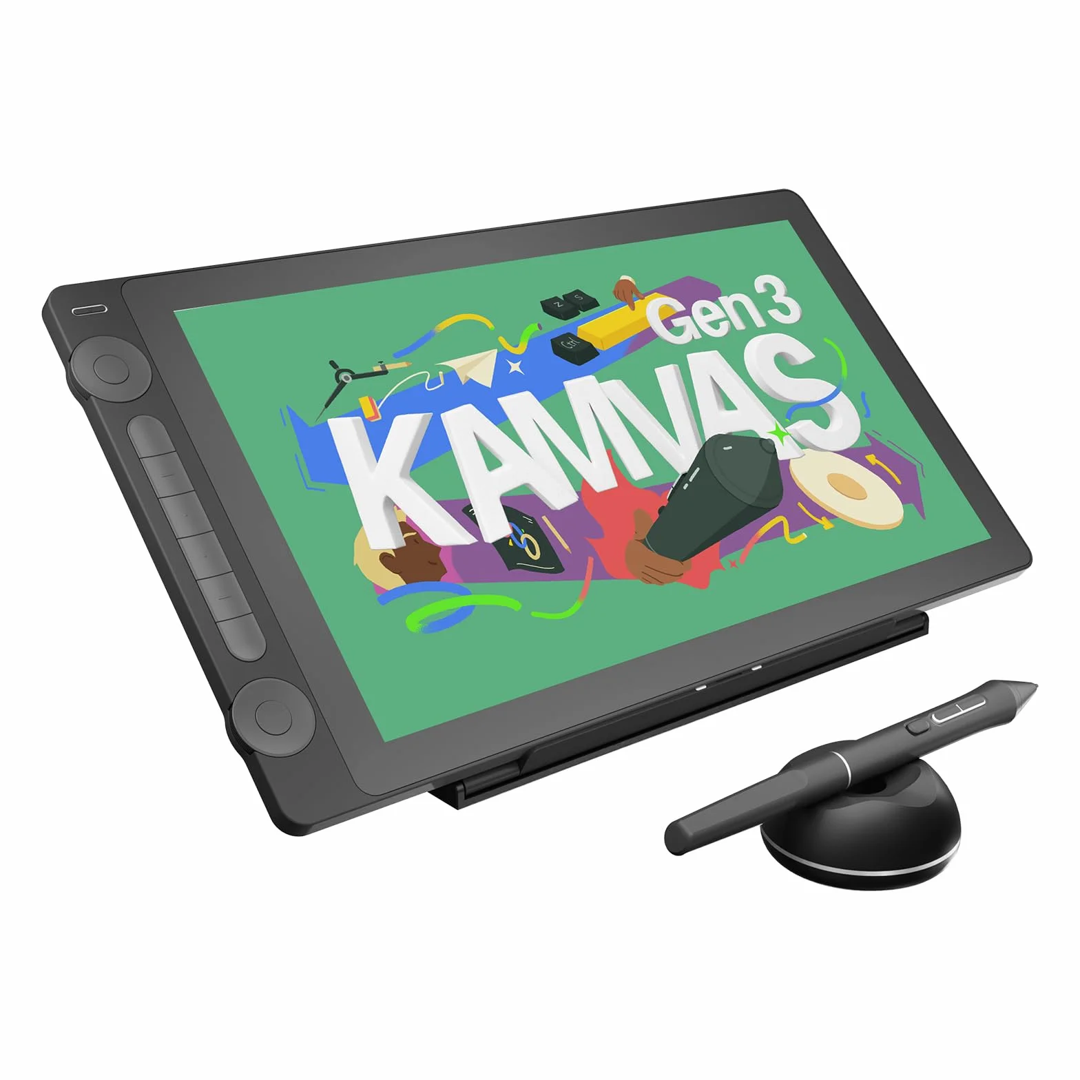 HUION KAMVAS 16 (Gen 3) tablet graficzny 15,6 cala QHD laminowany antyrefleksyjny 99% sRGB PenTech 4.0 16384 pióro podwójne tarcze