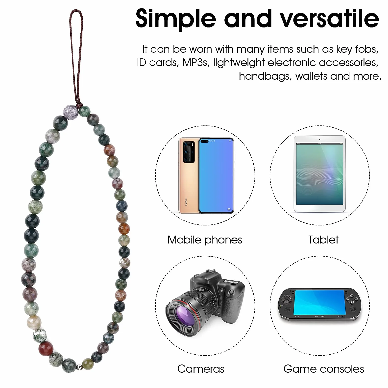 Cobee Zawieszka do telefonu z koralikami naturalny kamień szlachetny brelok 16.5cm+5cm