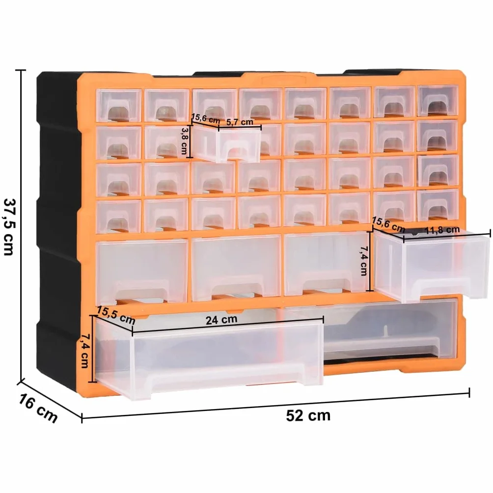 Wielofunkcyjny organizer do szuflad z 38 szufladami, skrzynka narzędziowa z polipropylenu (PP), 52 x 16 x 37,5 cm, kieszeń na małe części do warsztatu, garażu, do przechowywania narzędzi