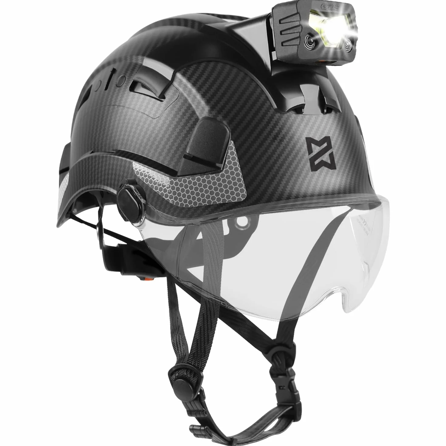 HEARMOR Kask przemysłowy dla dorosłych, kask budowlany LED, w zestawie kask ochronny ABS, certyfikat EN12492, certyfikat EN397, amortyzacja uderzeń i odporność na penetrację