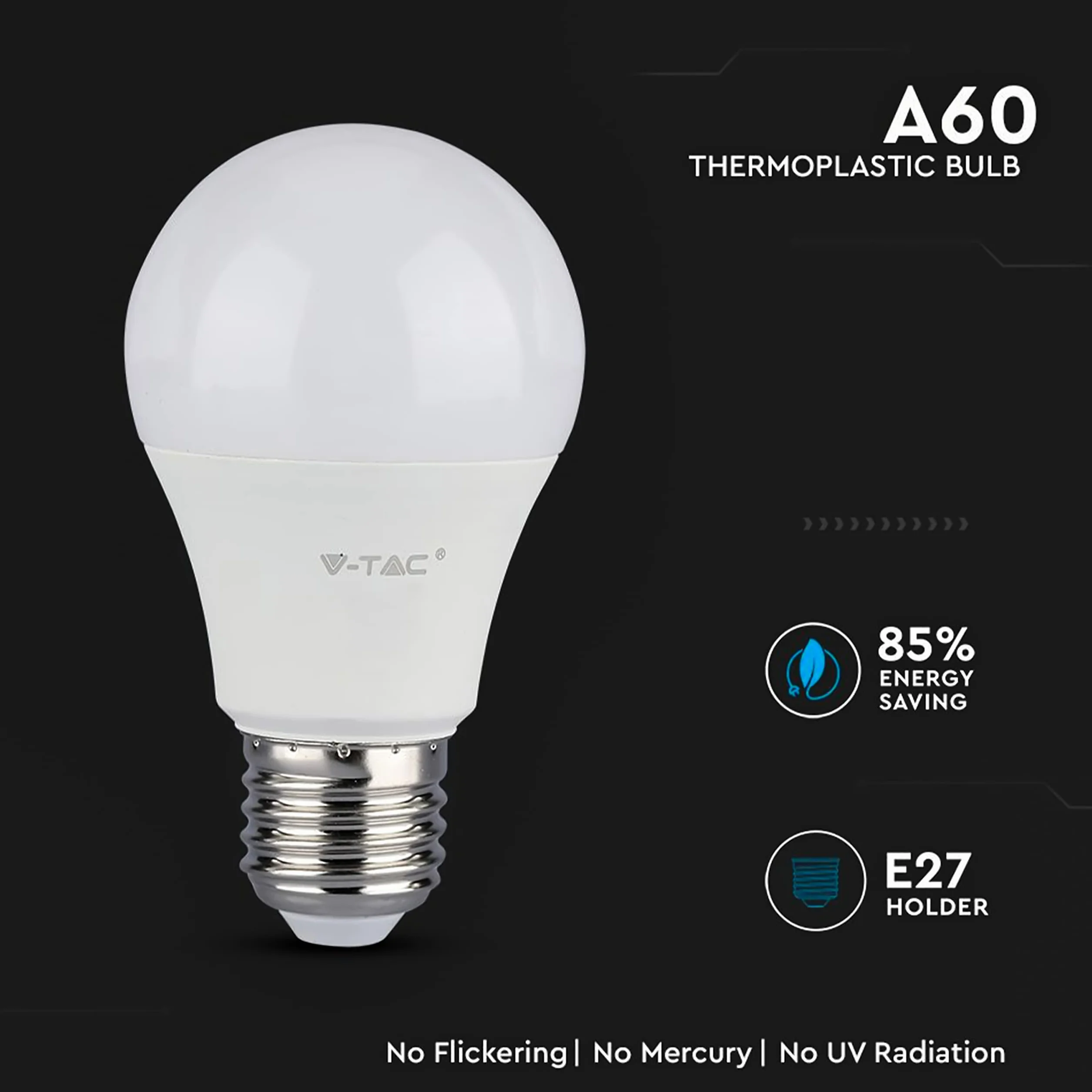 V-TAC 10 żarówek LED E27, Edison - A60, 8,5 W (odpowiednik 60 W) - 806 lumenów - 4000 K neutralna biel - otwór wiązki światła 200° - maksymalna wydajność i niskie zużycie energii, VT-2099-10