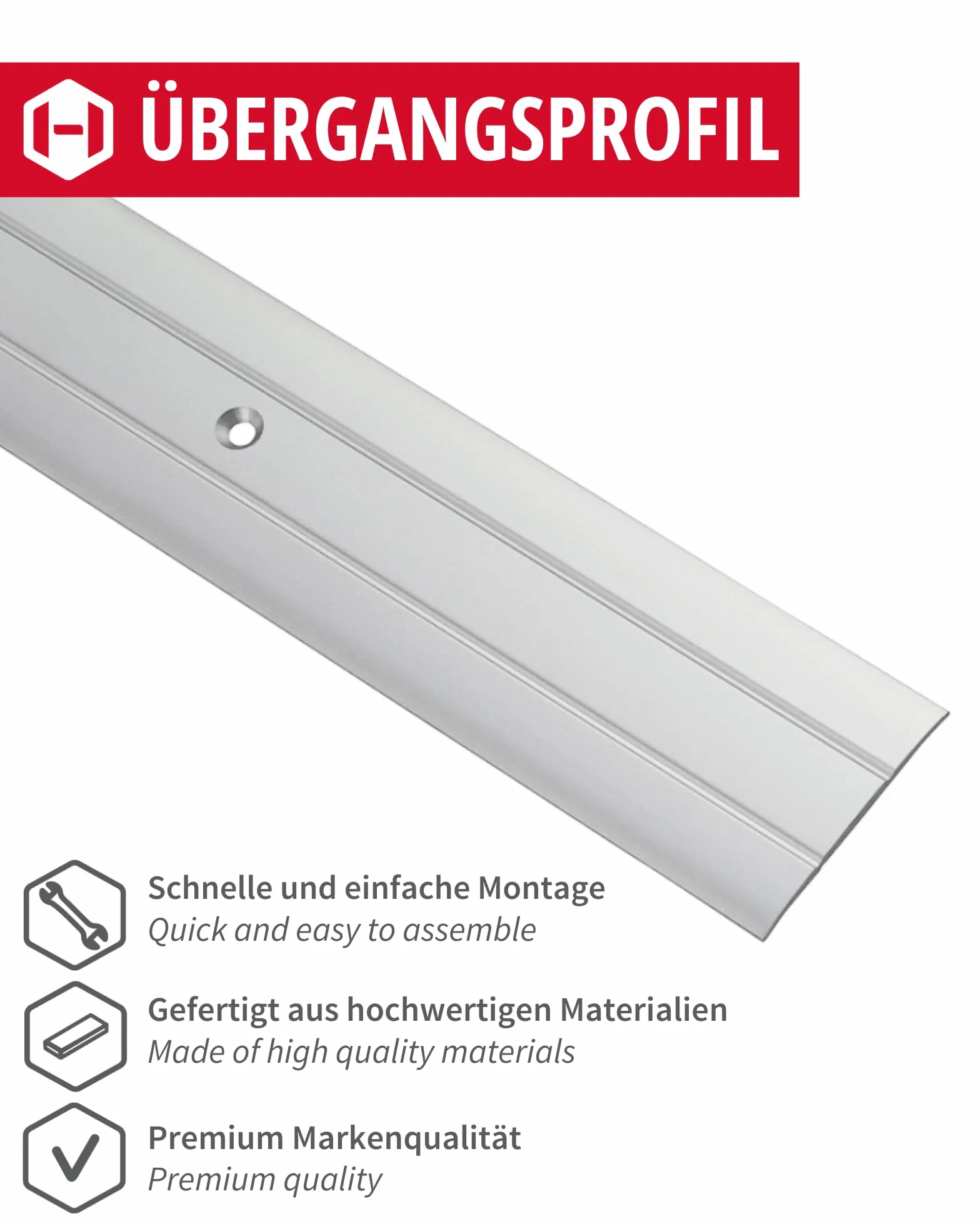Gedotec Profil przejściowy aluminiowy srebrny 200 cm, szerokość 37 mm, długość 1 m, perforowany profil podłogowy do progu drzwi, 1 sztuka szyny przejściowej do podłóg z możliwością przykręcenia