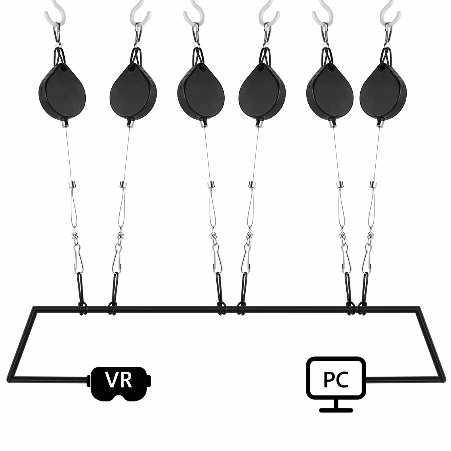 Geekria VR Zarządzanie kablami kompatybilne z Quest 2/Rift S/Valve Index/HTC Vive/Vive Pro/HP Reverb G2/PSVR Akcesoria VR, system chowanych kół pasowych VR bez wierteł 6 paczek