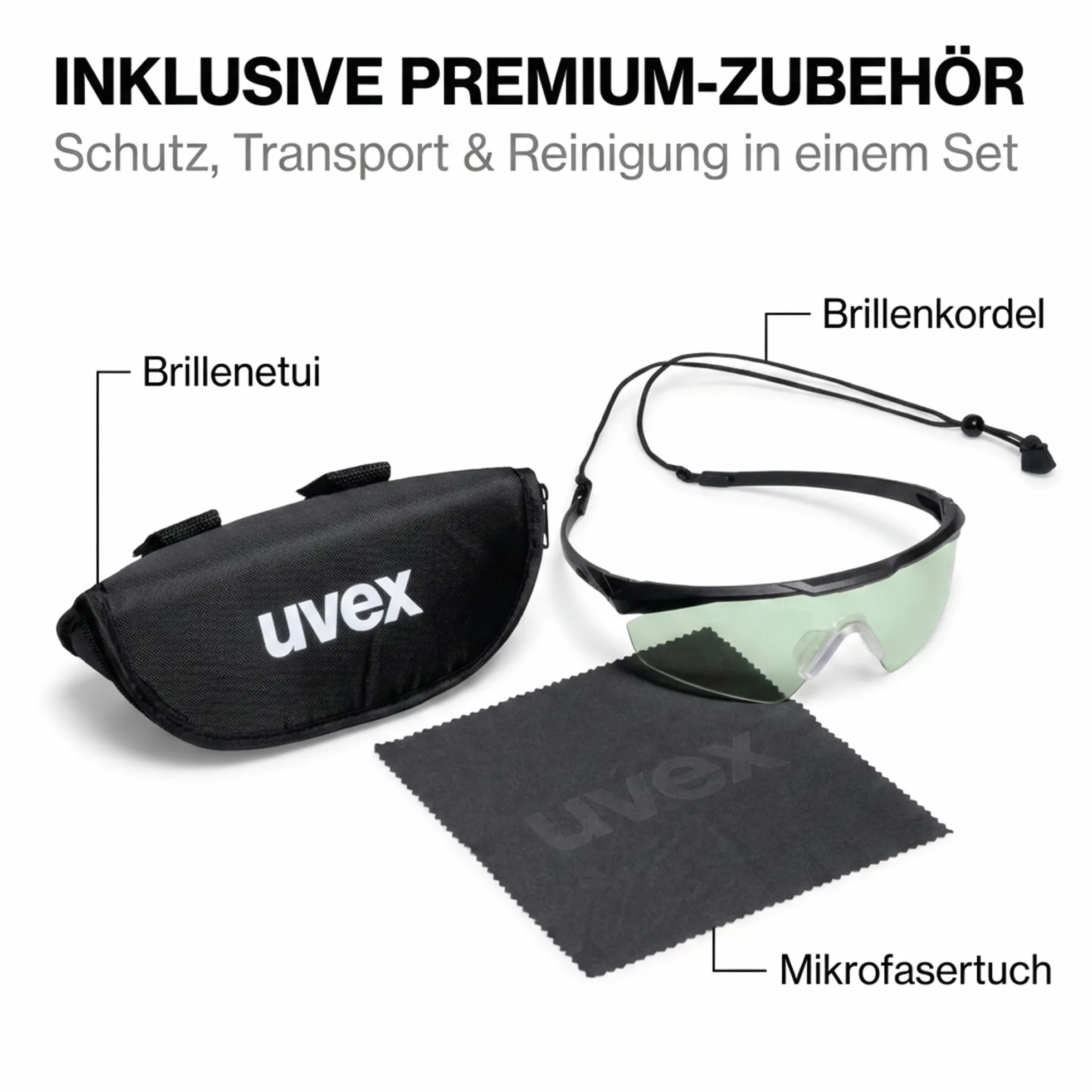 Uvex Apache Spec Variomatic - Okulary ochronne premium z etuikiem - Okulary skroniowe specjalnie dla władz i zastosowań taktycznych - Samoczyszczące, przeciwmgielne i odporne na zarysowania - STANAG