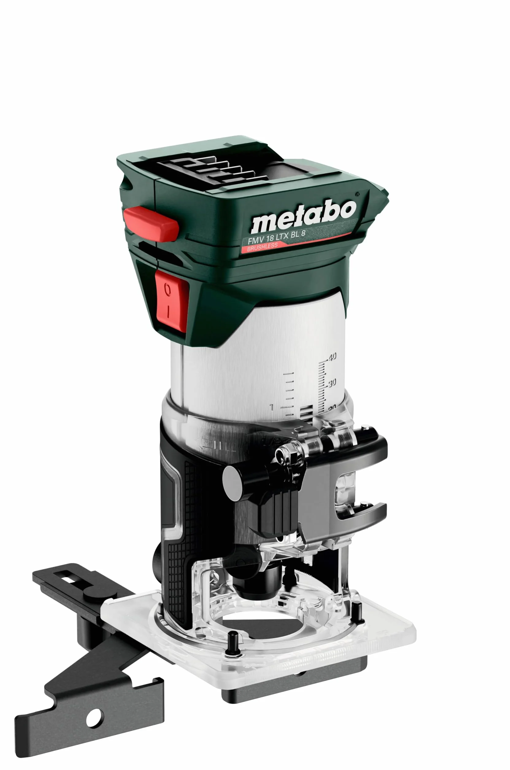 metabo Akumulatorowa frezarka krawędziowa FMV 18 LTX BL 8-18 V, silnik bezszczotkowy, 4800-29000 obr./min, tuleja zaciskowa 6/8 mm, metaBOX 145 l, precyzyjna regulacja głębokości, ergonomiczna – do