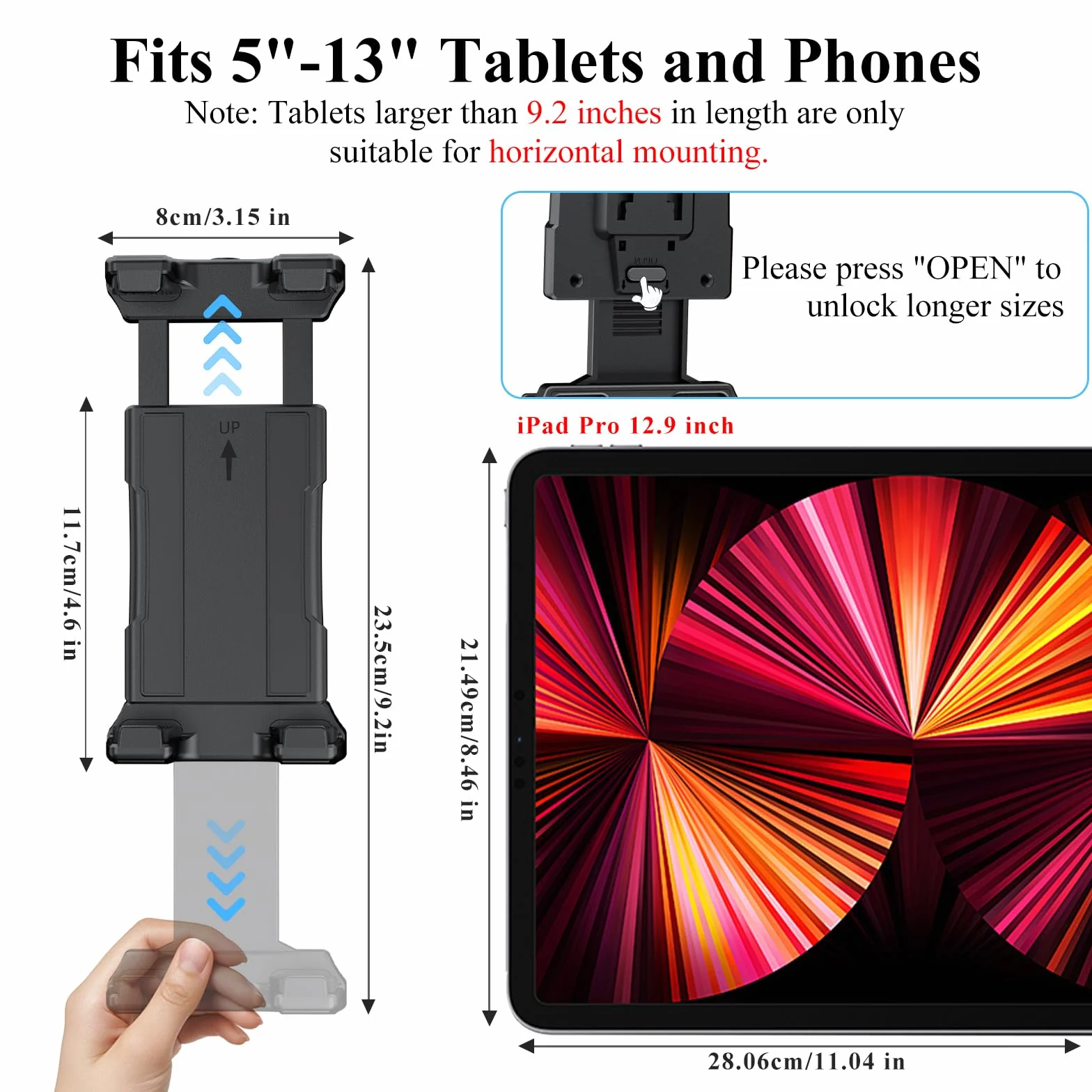 OHLPRO Uchwyt Samochodowy do Tabletu 5"-13" Kompatybilny z Samsung Tab Wytrzymała Podstawa