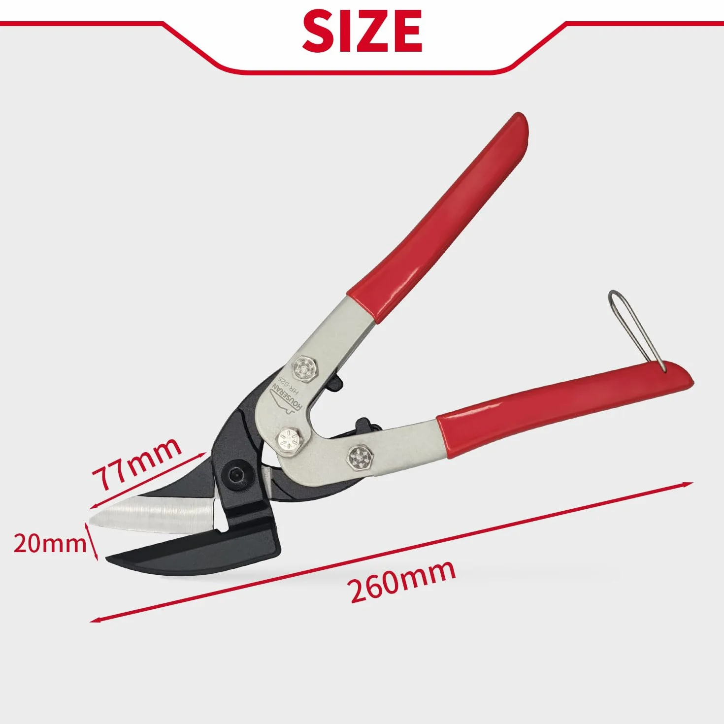 Nożyce do blachy HOUSERAN 260 mm, nożyce do metalu z mechanizmem zabezpieczającym do cięcia blachy, aluminium, skóry, siatki metalowej, miedzi, tworzyw sztucznych i płyt z tworzywa sztucznego