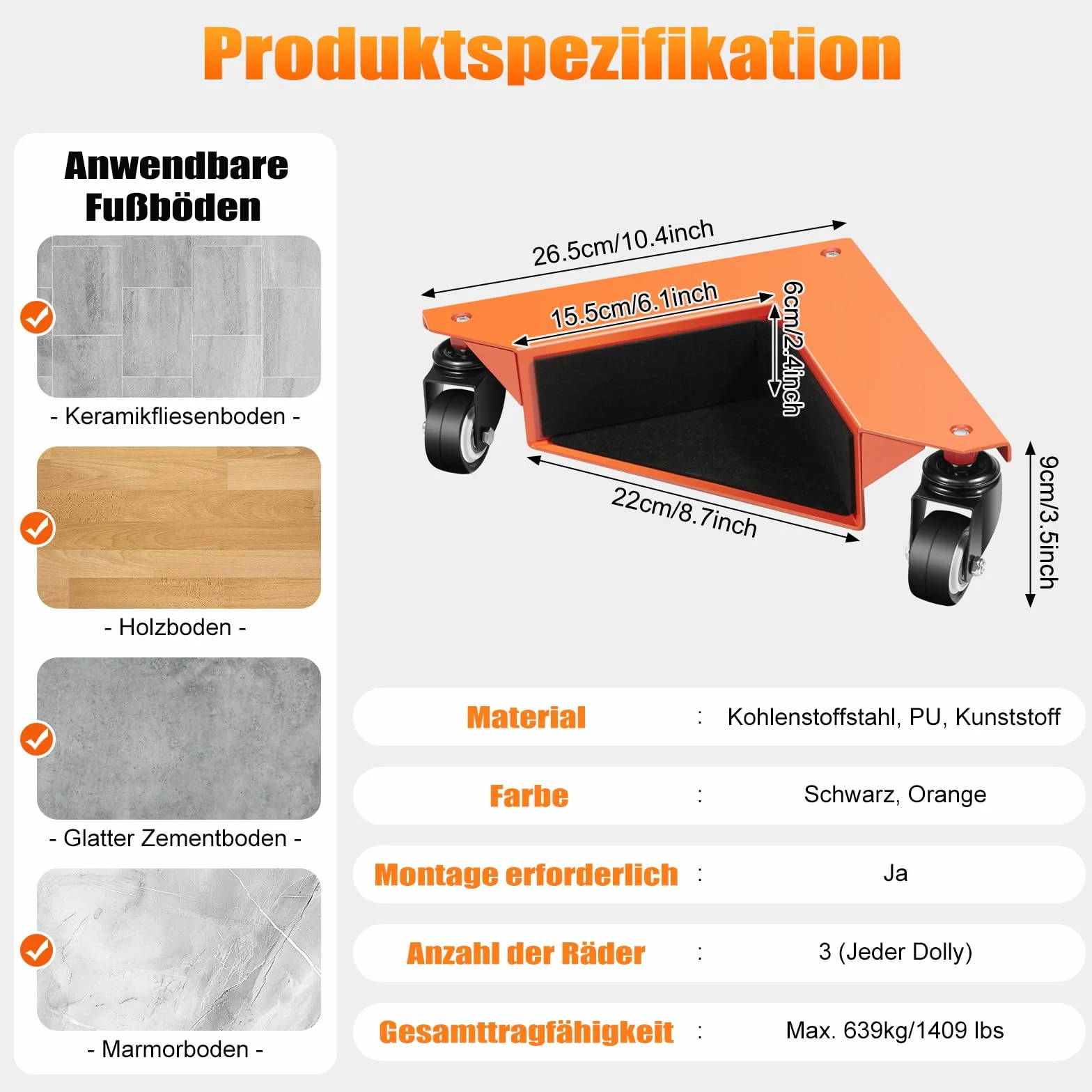 Zestaw 4 rolek meblowych, kółek do dużych obciążeń, rolki transportowe, do mebli paletowych 639 kg, rolki transportowe, rolki transportowe do mebli paletowych