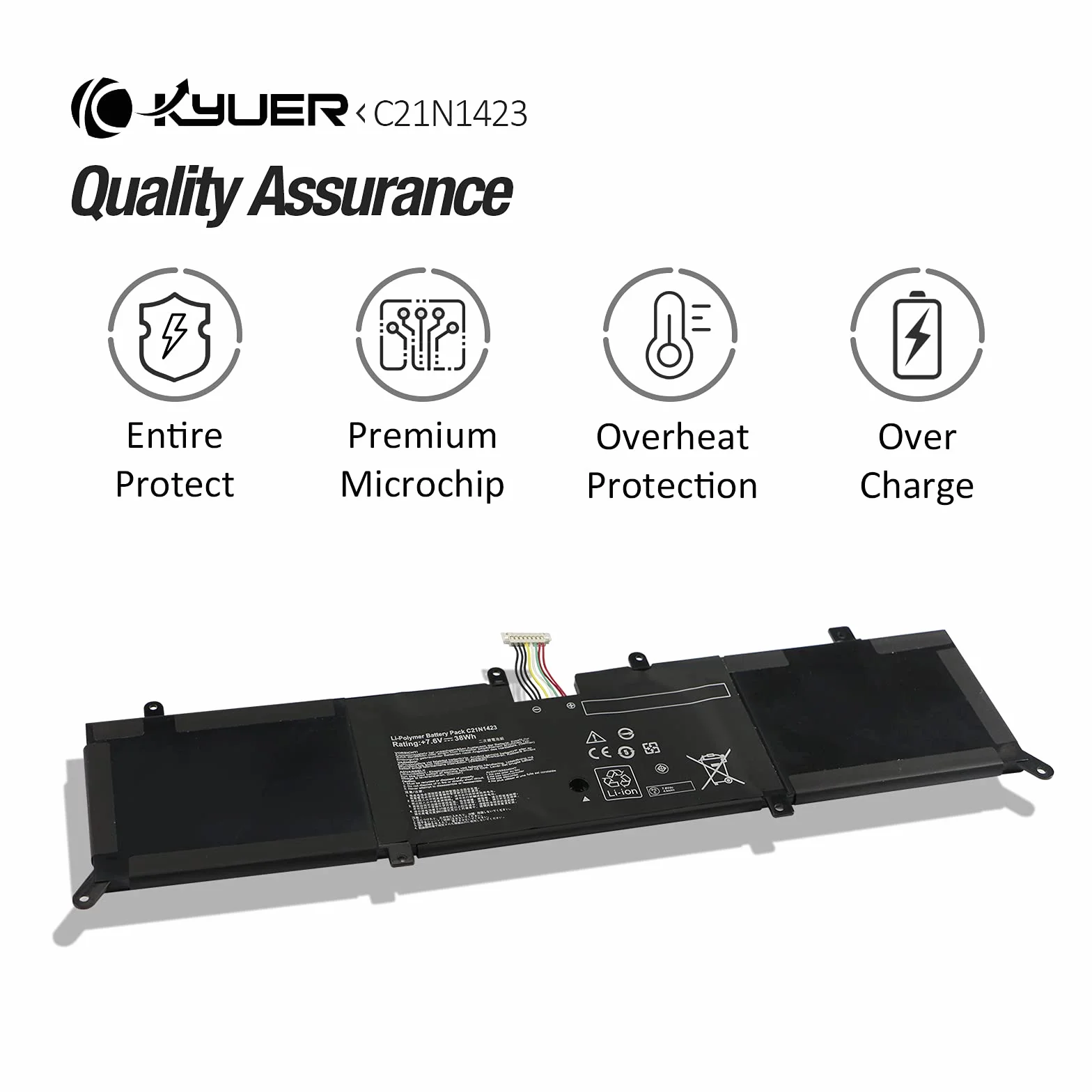 K KYUER 38Wh C21N1423 Bateria do Asus X302L X302LA X302LJ X302U X302UA X302UJ X302UV R301L R301LA R301LJ R301U R301UA R301UV P302L P302A P302LJ P302U P302UA F302L F302LA F302LJ F302UA F302UJ F302UV