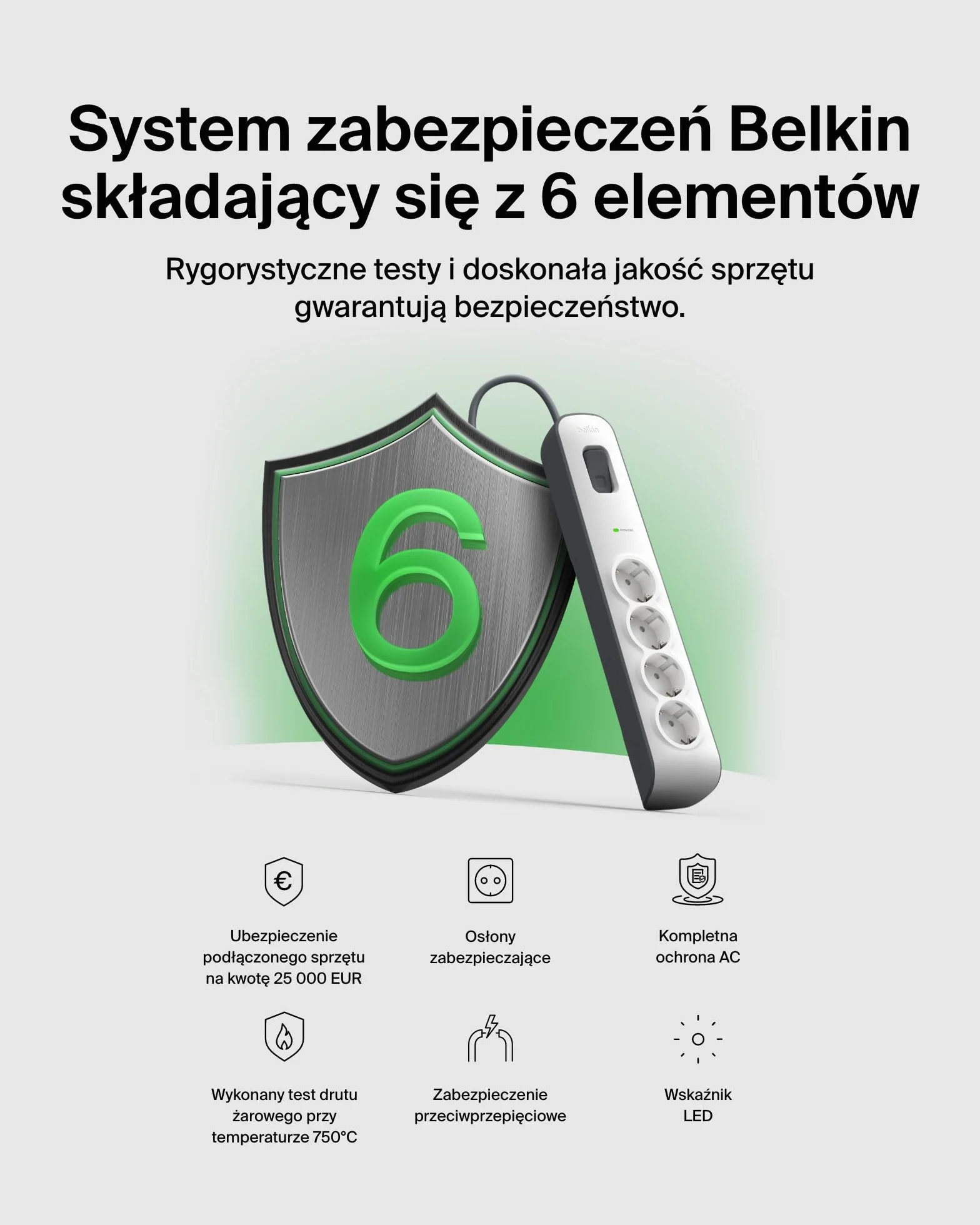 Belkin Listwa Zasilająca, Biały/Szary, 4 Gniazda