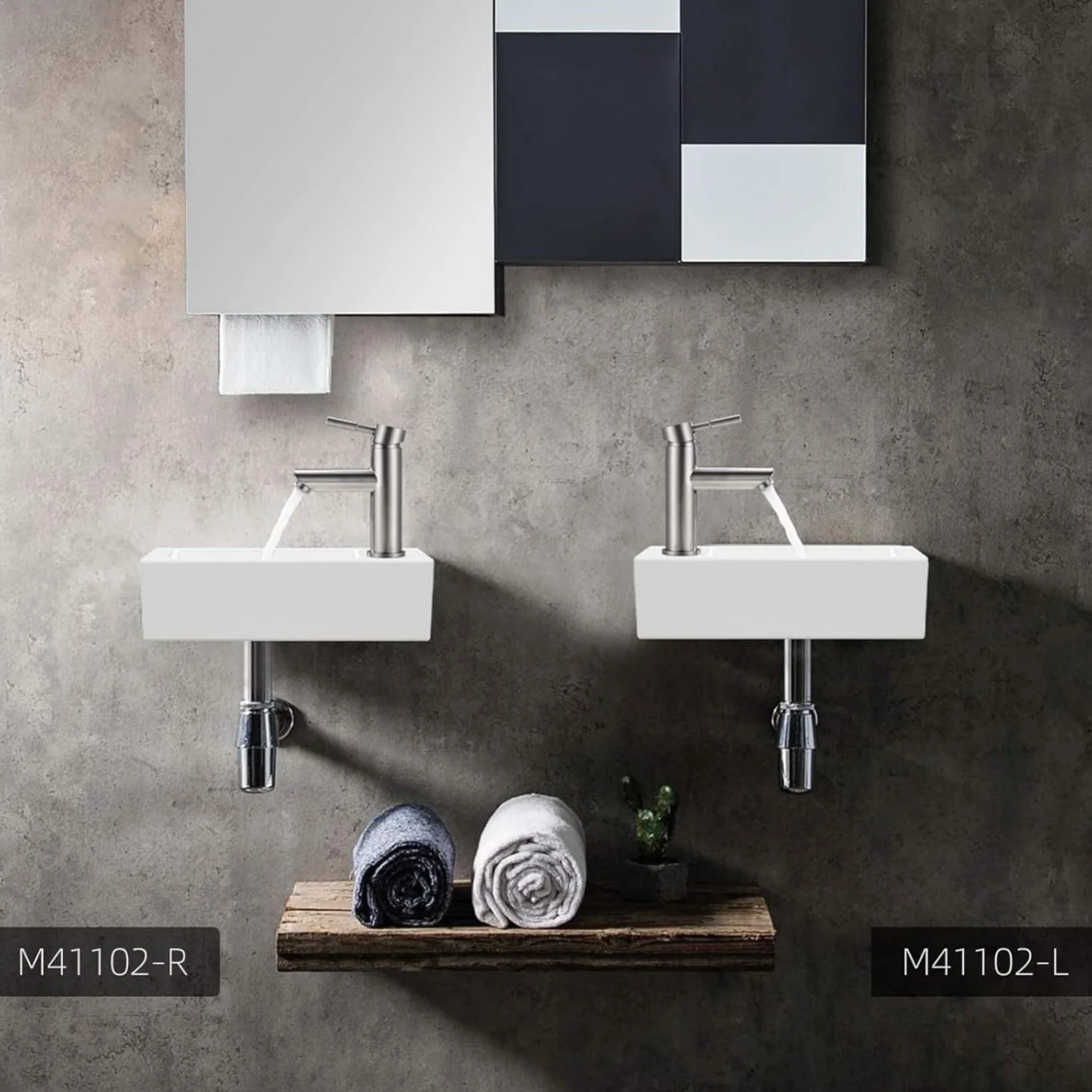 Ibergrif, M41102-R Prostokątny zlew ceramiczny z 1 otworem na kran, umywalka z prawej ręki montowana na ścianie, Mały rozmiar: 376 × 188 × 93 mm, Biały