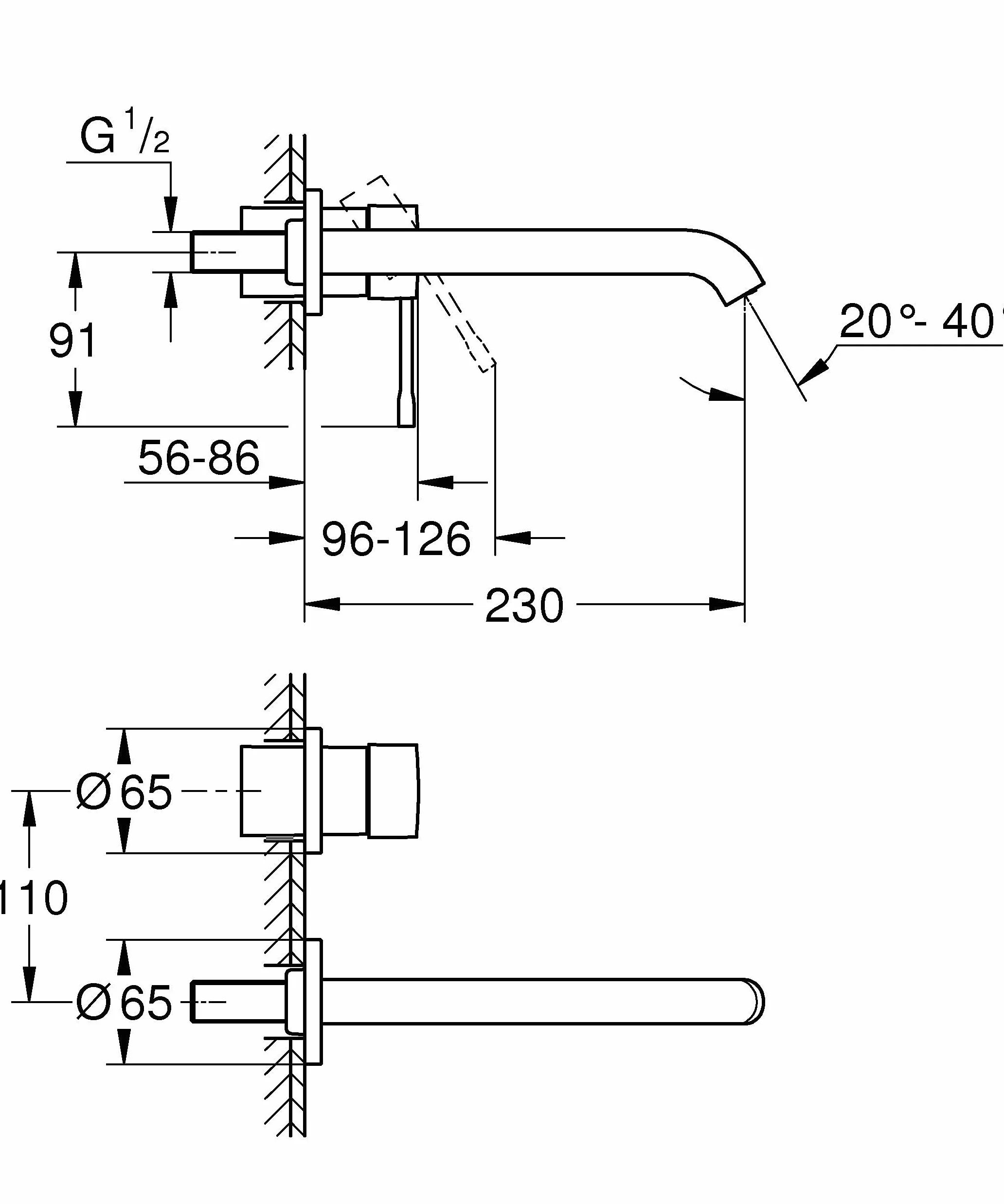 Grohe Essence 2-otworowa bateria umywalkowa DN15, monta? ?cienny, wylewka 230mm, Kolor: Supersteel - 19967DC1