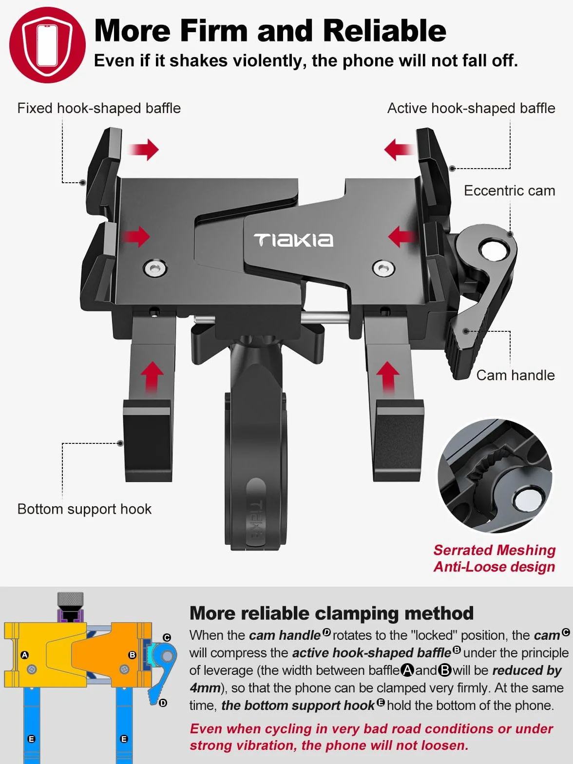 Tiakia Uchwyt na telefon komórkowy,stojak na telefon motocyklowy obrotowy 360°, montaż bez użycia narzędzi,kompatybilny ze smartfonem 4,5-7,0 Cala