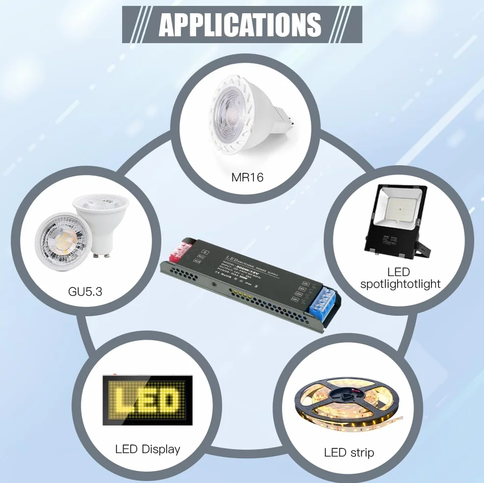 AXFEE Transformator LED 240 V, 12 V, 300 W, ultra cienki transformator, sterownik LED, konwerter przewodzący zasilanie stałym napięciem, do taśm, projektorów wciśniętych