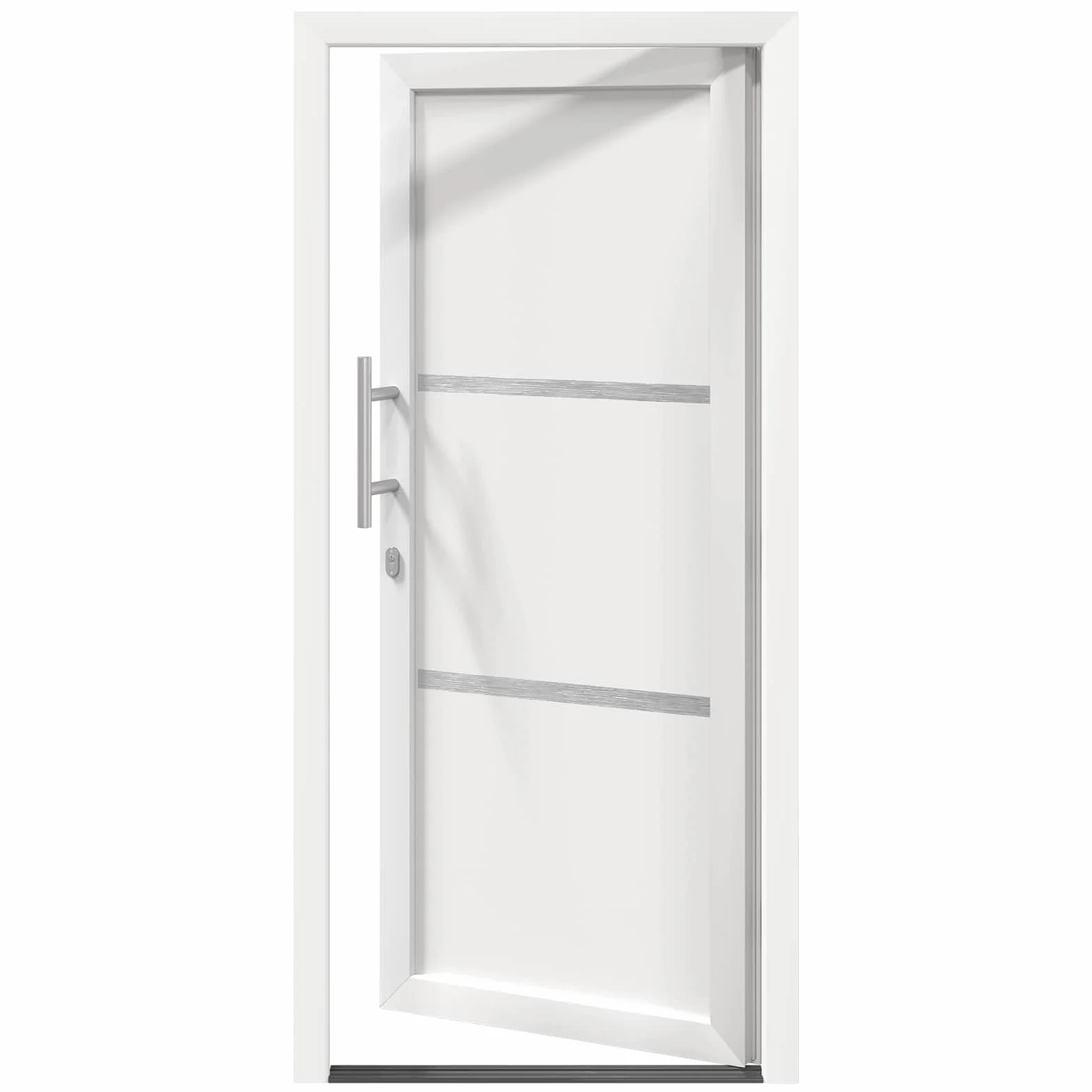 Białe drzwi przednie z PCW, 98 x 200 cm, drzwi wejściowe ze szklanymi wkładkami, zawiasami i okuciami, do domu, na korytarz, do użytku wewnątrz i na zewnątrz, łatwa pielęgnacja i trwałość