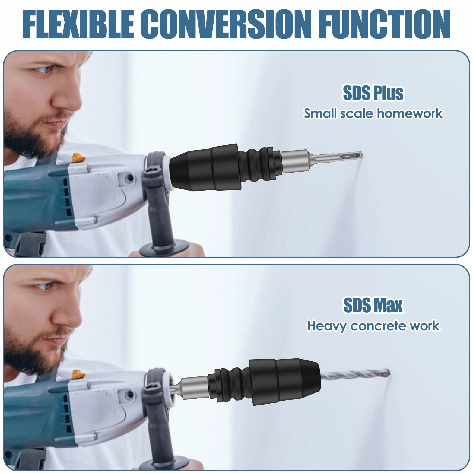 SDS Plus to SDS Max adapter ze stopu stali, obrotowy wiertło udarowe, adapter wiertarki wielofunkcyjnej, konwerter szybkiej wymiany do konserwacji dróg budowlanych