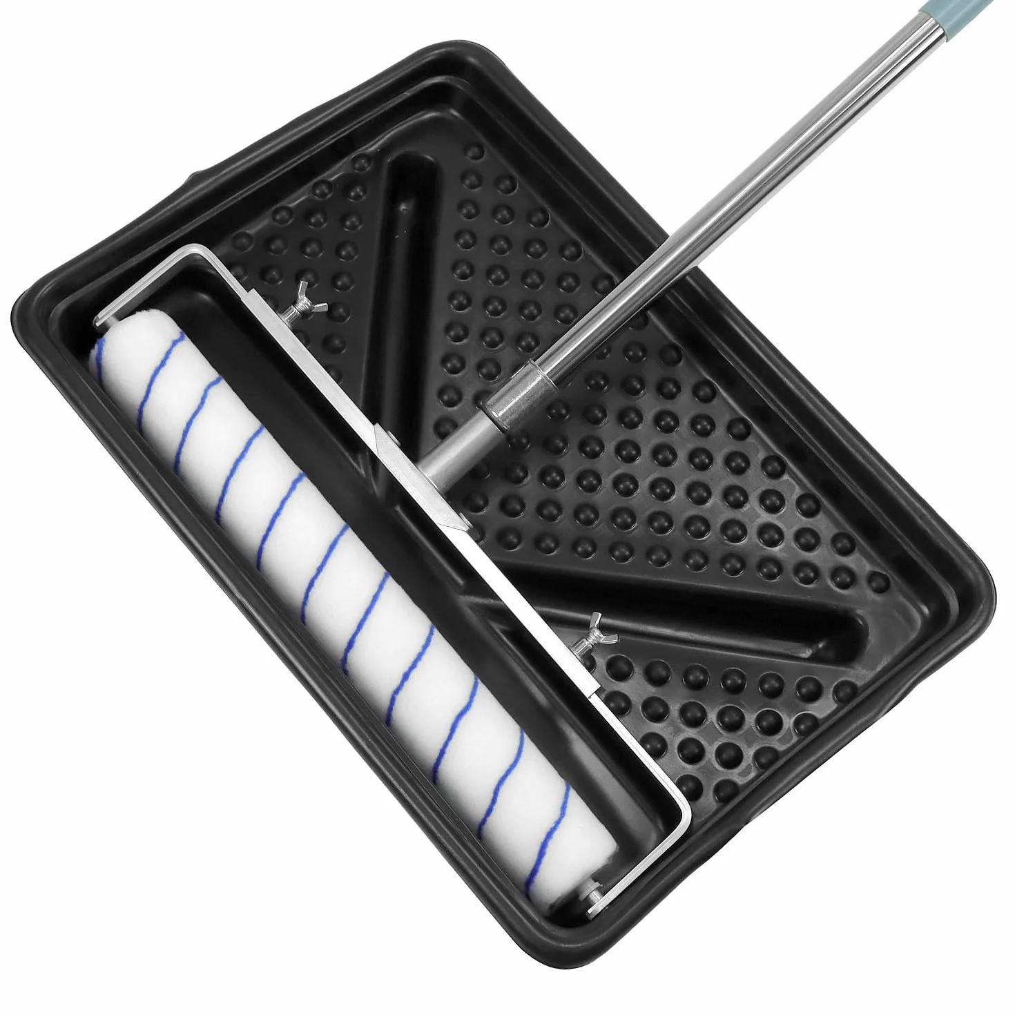 QWORK® Duży zestaw wałków malarskich 45 cm – zawiera 6 rolek + regulowana rama + odłączany pręt do 170 cm + duża taca na farbę, kompletny zestaw do malowania ścian i sufitów