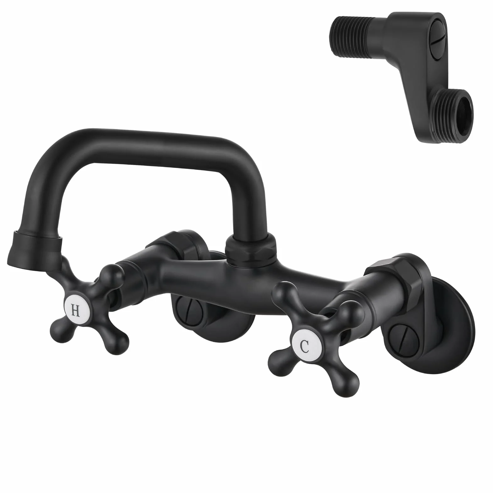Airuida Matowy czarny ścienny kran do zlewu kuchennego 6 cali (15 cm) wylewka zasięg regulowany środek podwójne uchwyty krzyżowe 7 cm do 23 cm bateria mieszająca ciepła i zimna woda 360 obrotowy kran