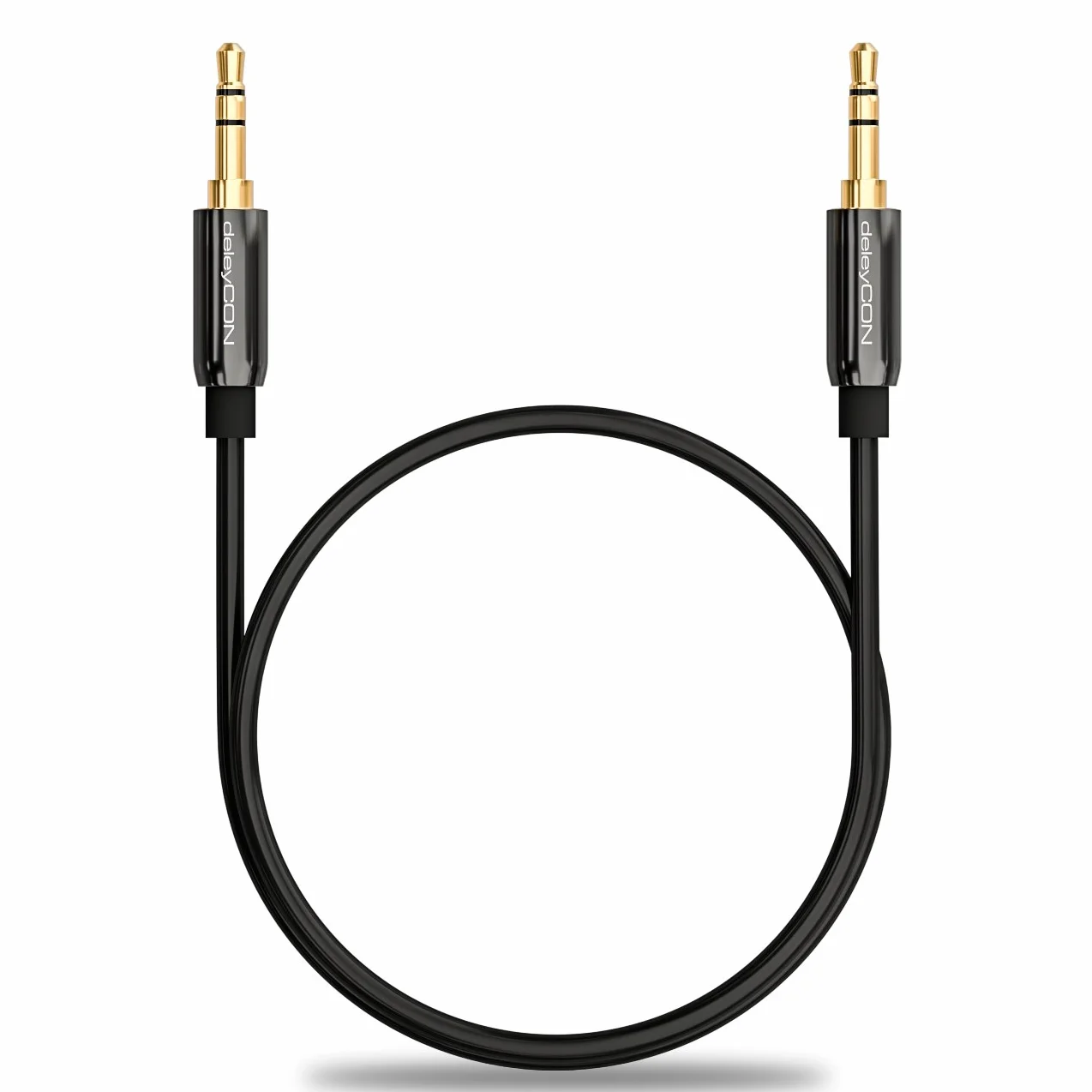 deleyCON 1m Kabel Jack 3,5 mm AUX Kabel Audio Stereo Wtyk Jack Prosty do PC Laptopa Telefonu Smartfona Tabletu Samochodu Amplitunera HiFi - Czarny
