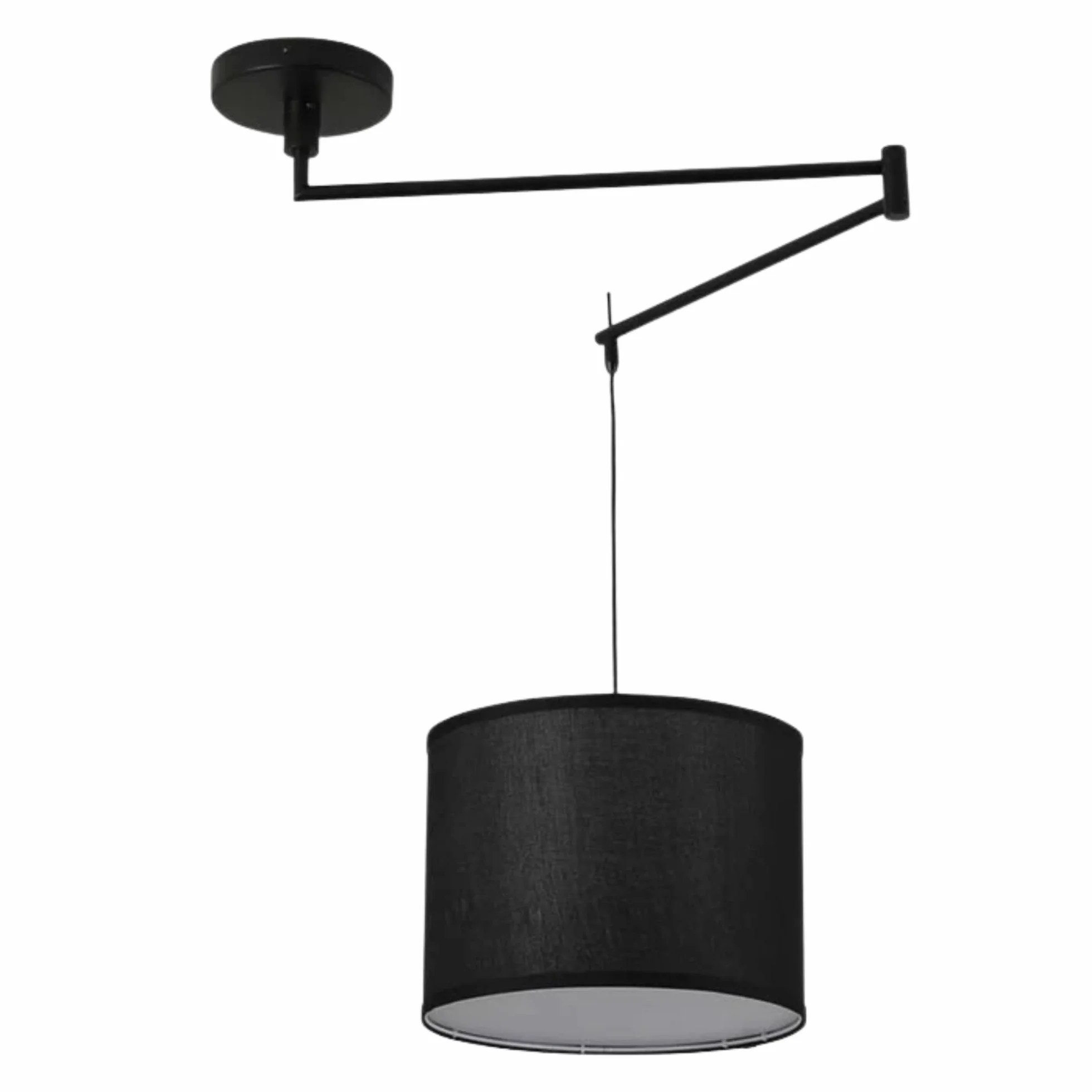 BARCELONA LED Czarna Lampa Wisząca z Regulowanym Ramieniem E27 z Abażurem z Tkaniny, Lampa Sufitowa Industrialna Vintage Skandynawska Minimalistyczna do Salonu Sypialni Jadalni Biura