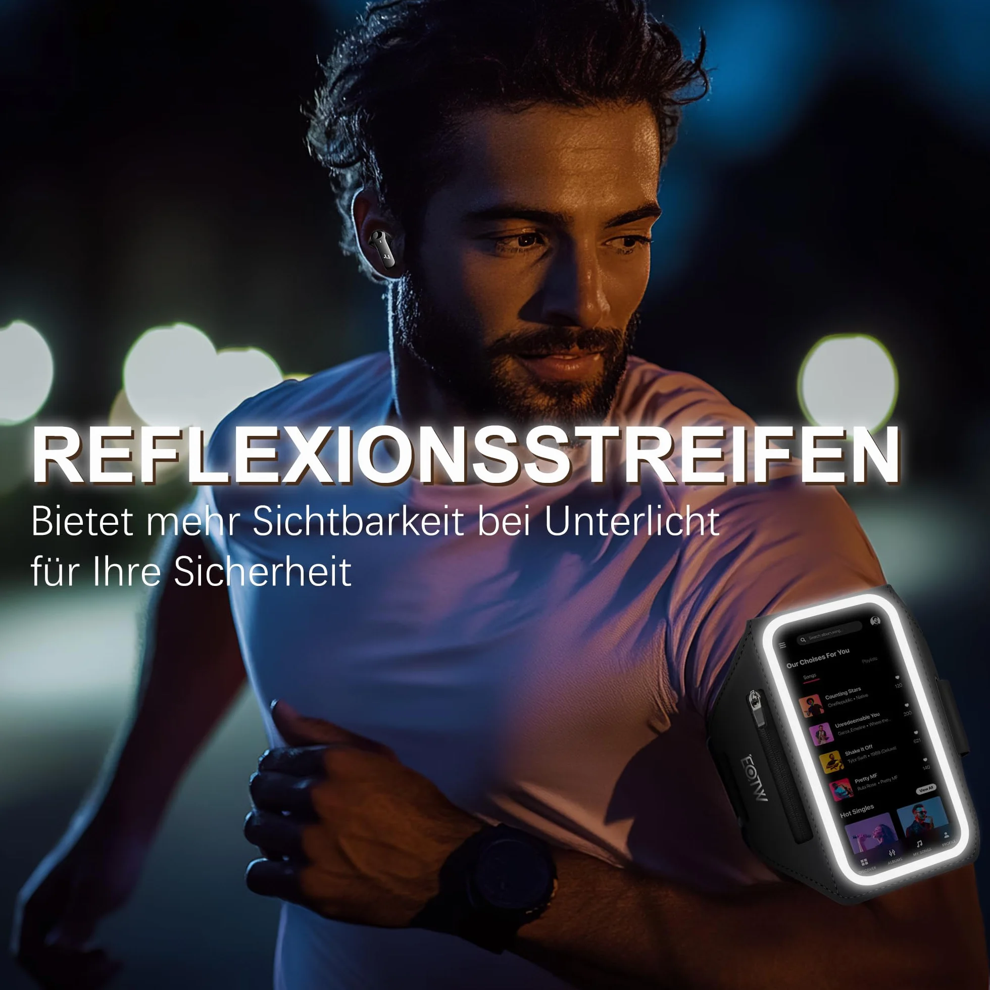 Bransoletka sportowa do joggingu z uchwytem na telefon etui Airpods MP3 iPhone 16/15/14/13 Pro Max Galaxy S24+/S23+/S22/S21 6,0-6,7 cala