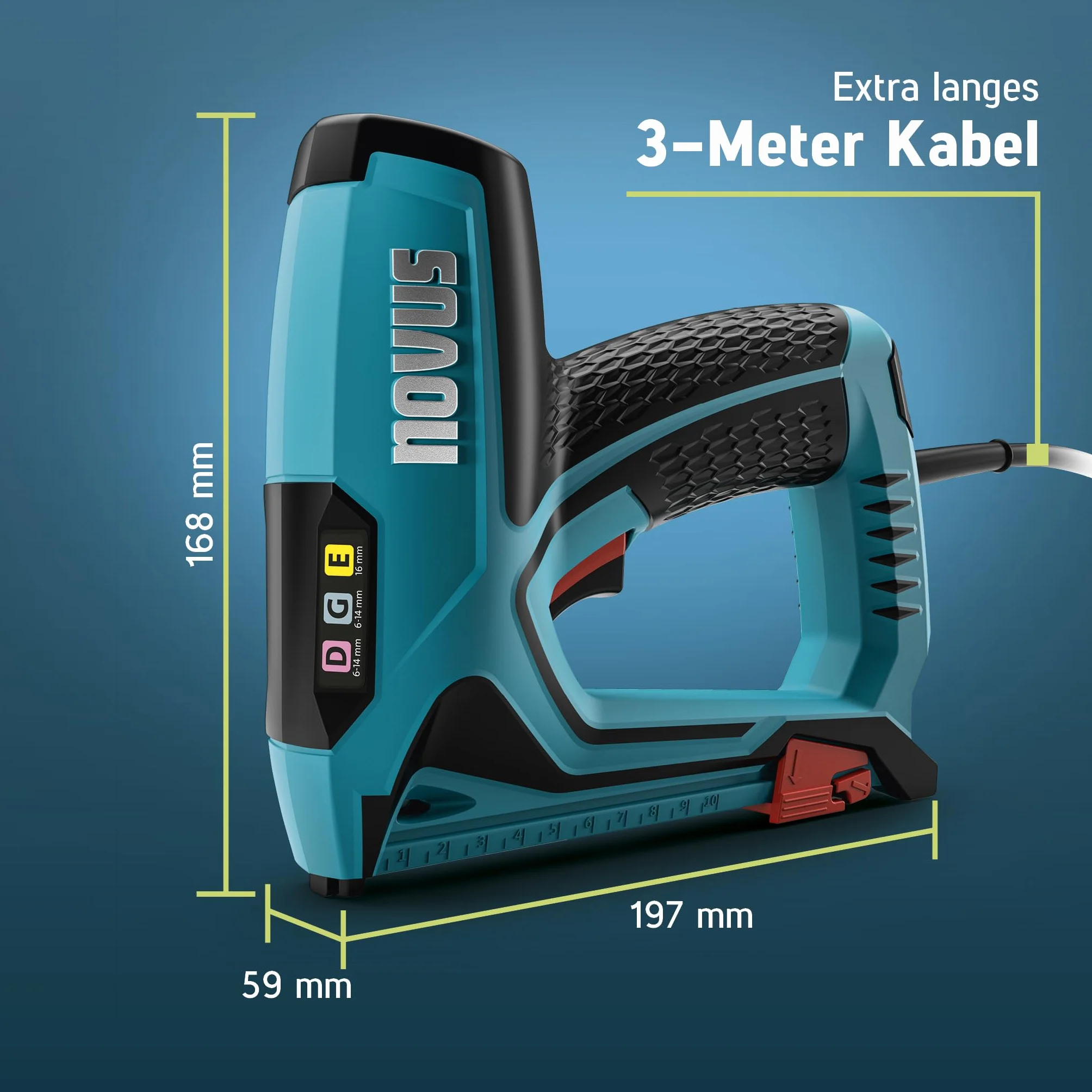 NOVUS TOOLS Zszywacz elektryczny J-151, zestaw ze 1200 zszywkami, profesjonalny zszywacz i pistolet do paznokci z regulacją siły uderzenia, ogranicznikiem dystansowym i mechanizmem podładowania │ do
