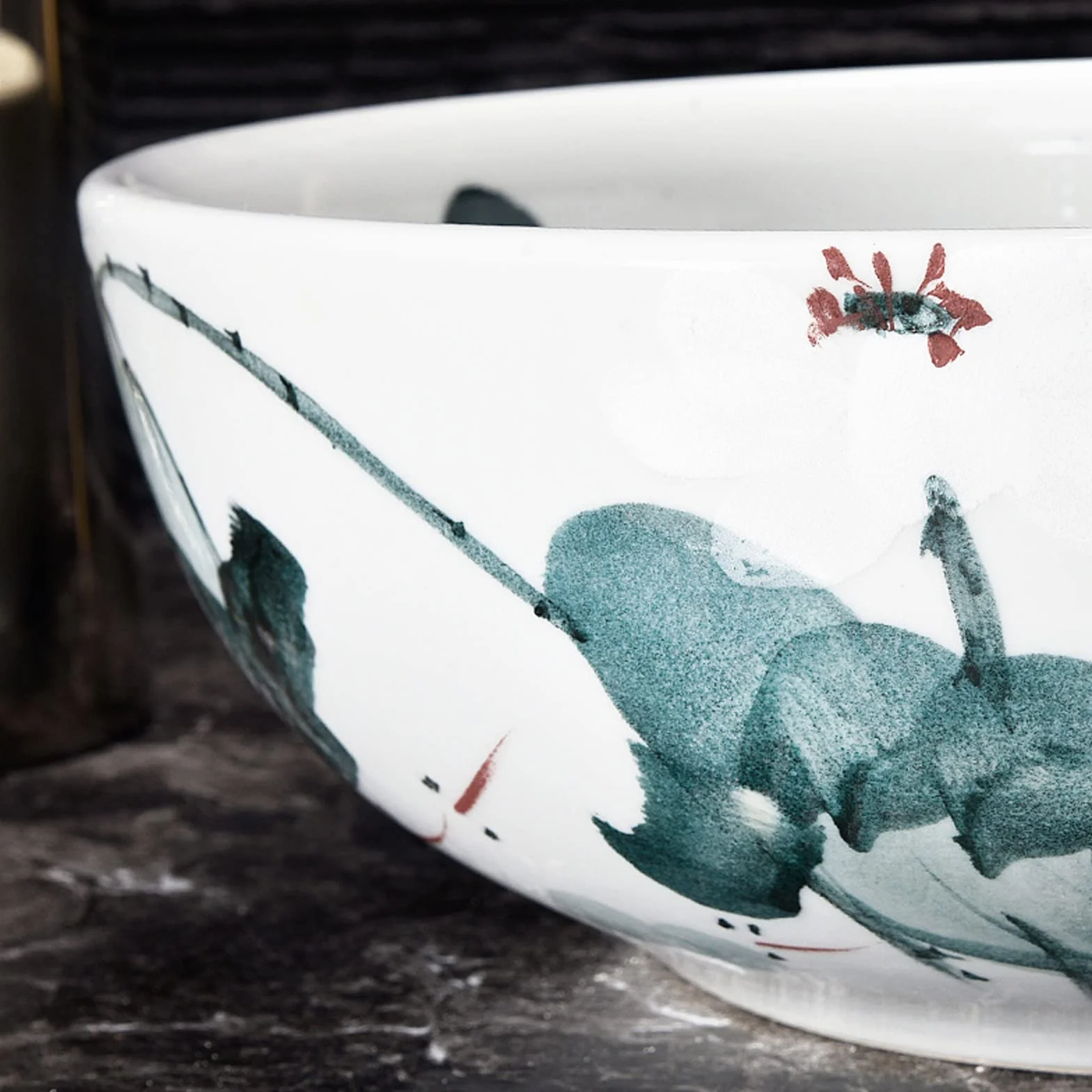 Umywalki Łazienkowe Nablatowe, Ceramiczne, Umywalki Łazienkowe Nablatowe, Okrągłe, Porcelanowe, W Kolorze Niebieskim I Białym, Umywalki Nablatowe Z Motywem Lotosu, Umywalki Ła