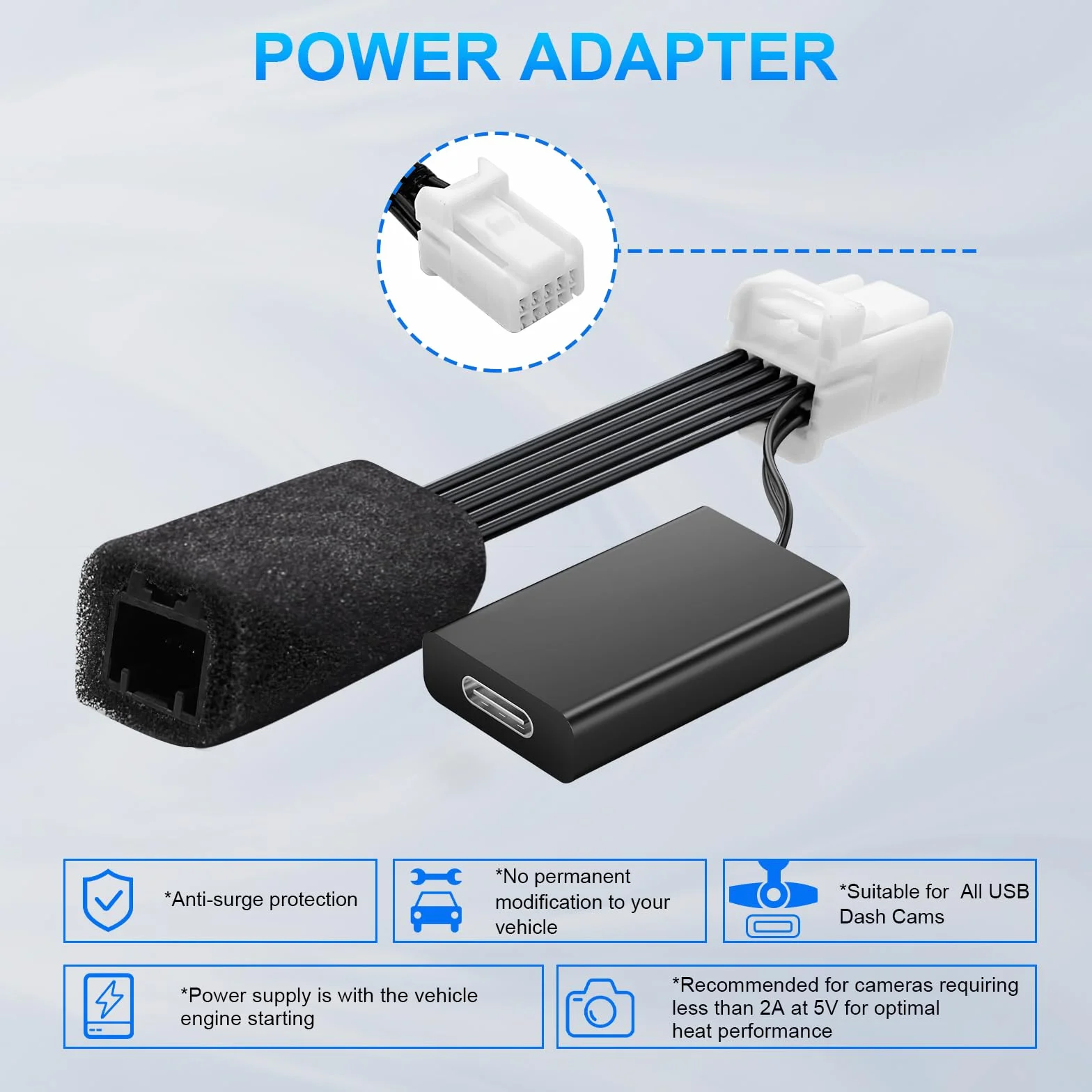 Mazda Dashcam Power Adapter 10 Pin Model A for CX3 CX5 CX9 CX30 CX50 MX30 Auto-Dimming Rearview Mirror