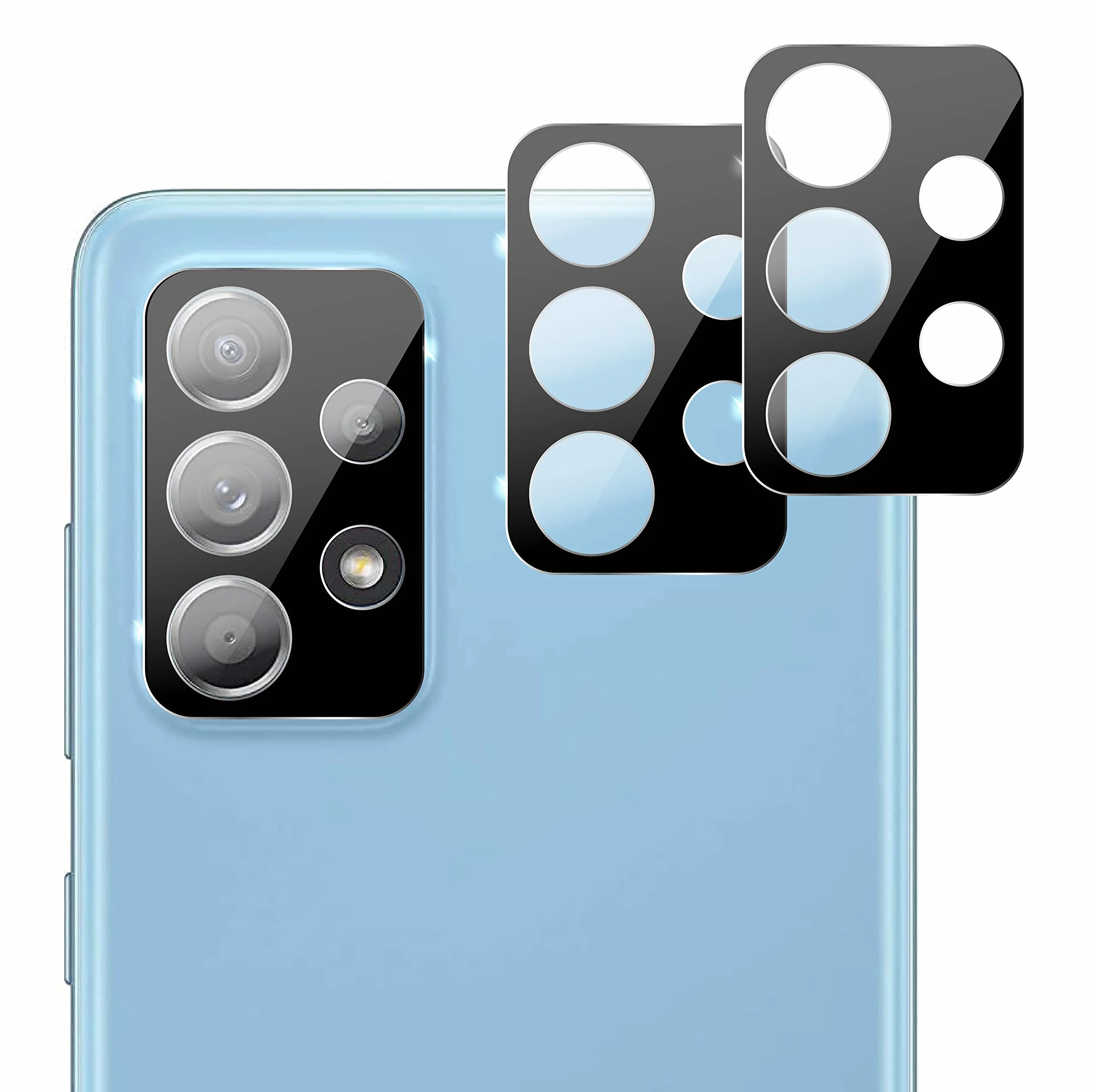 Osłona obiektywu aparatu dla Samsung Galaxy A52 4G / A52 5G / A52S 5G / A72 4G / A72 5G [2 Sztuki] szkło na aparat hartowane, folia ochronne obiektyw tylna (Czarny)