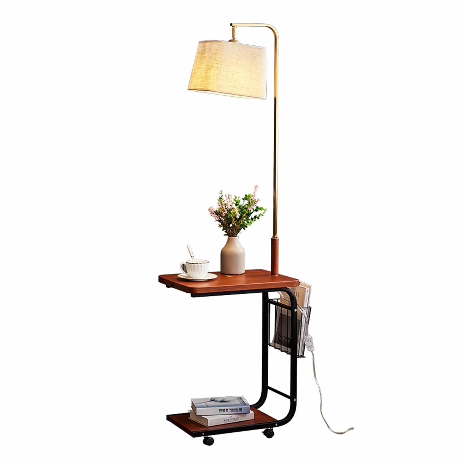 Lampa podłogowa ze stolikiem Nowoczesna kreatywna lampa podłogowa ze stołem, lampa biurkowa z portem USB, stolik końcowy z lampą podłogową, żarówka LED o 3 temperaturach barwowych do podłogi, salonu i