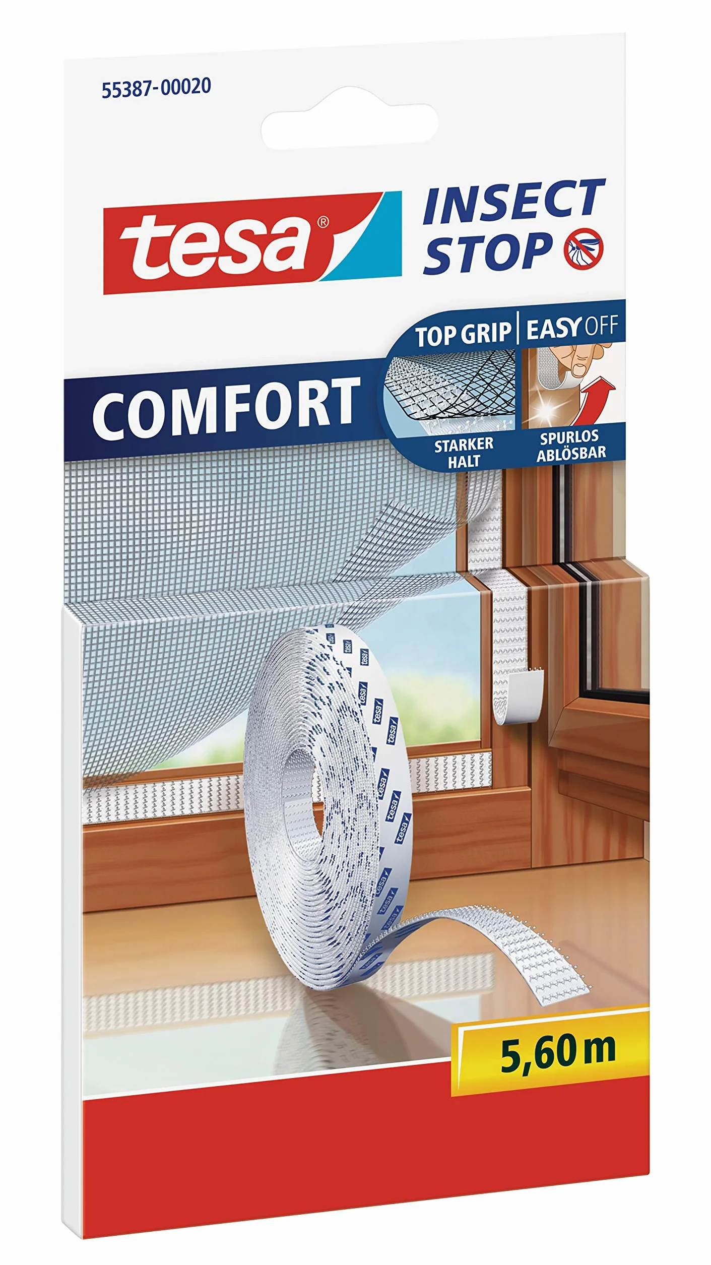 Tesa Insect Stop Comfort samoprzylepne paski na rzepy do siatki przeciw owadom, opakowanie uzupełniające (rolka zapasowa 5,6 m)