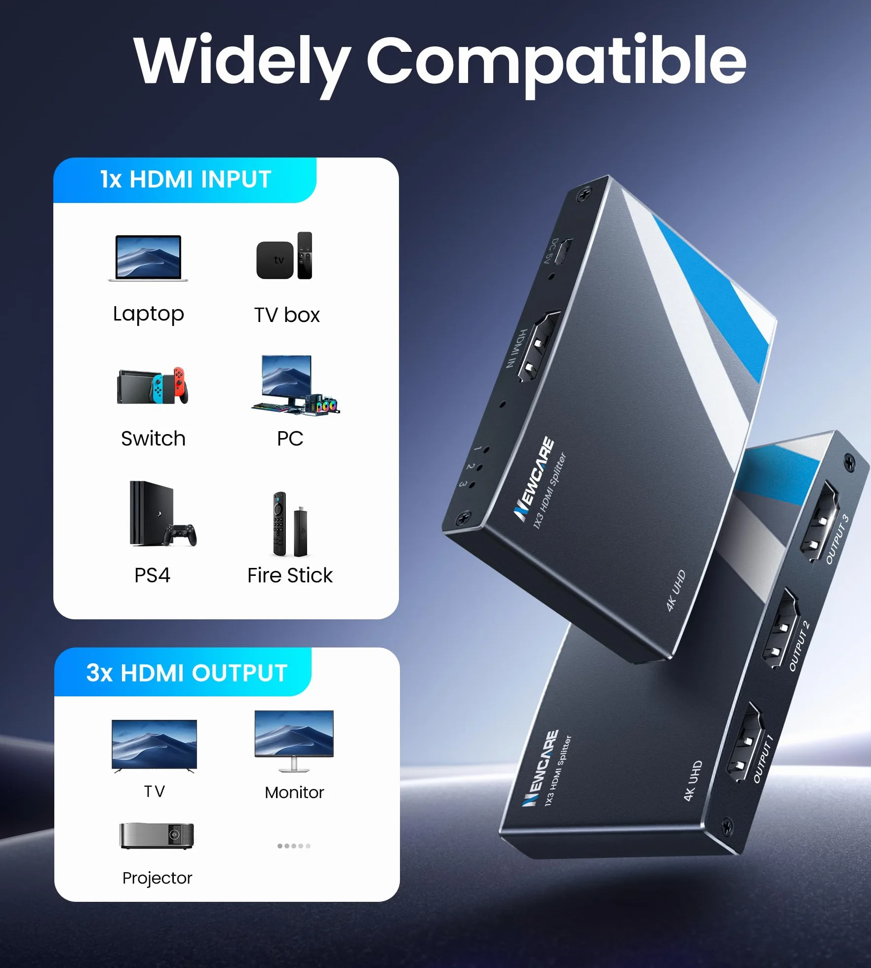 NEWCARE Rozdzielacz HDMI (od 1 do 3 czarny)