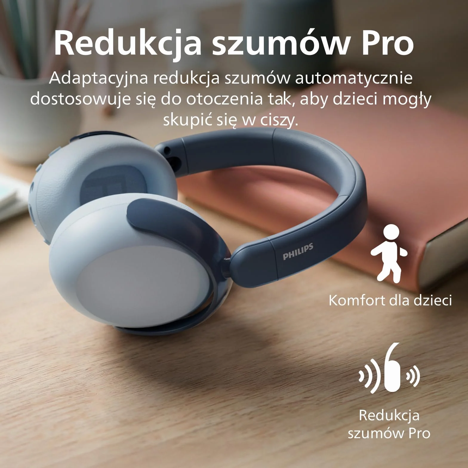 Philips TAK5500RT Bezprzewodowe, skladane sluchawki nauszne dla dzieci 5500 z funkcjami Bluetooth 5.4, ograniczenia poziomu glosnosci, udostepniania dzwieku, 34 godz. sluchania i przewodem USB-C