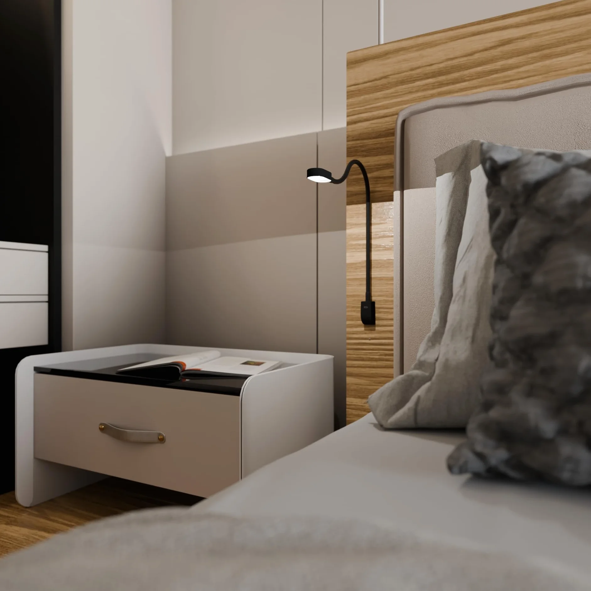 Kalb I Ilios LED lampka nocna/lampka do czytania z USB-C, montaż ścienny i kątowy, elastyczne ramię, możliwość ściemniania, ciepła biel 3000k (1 zestaw czarny)