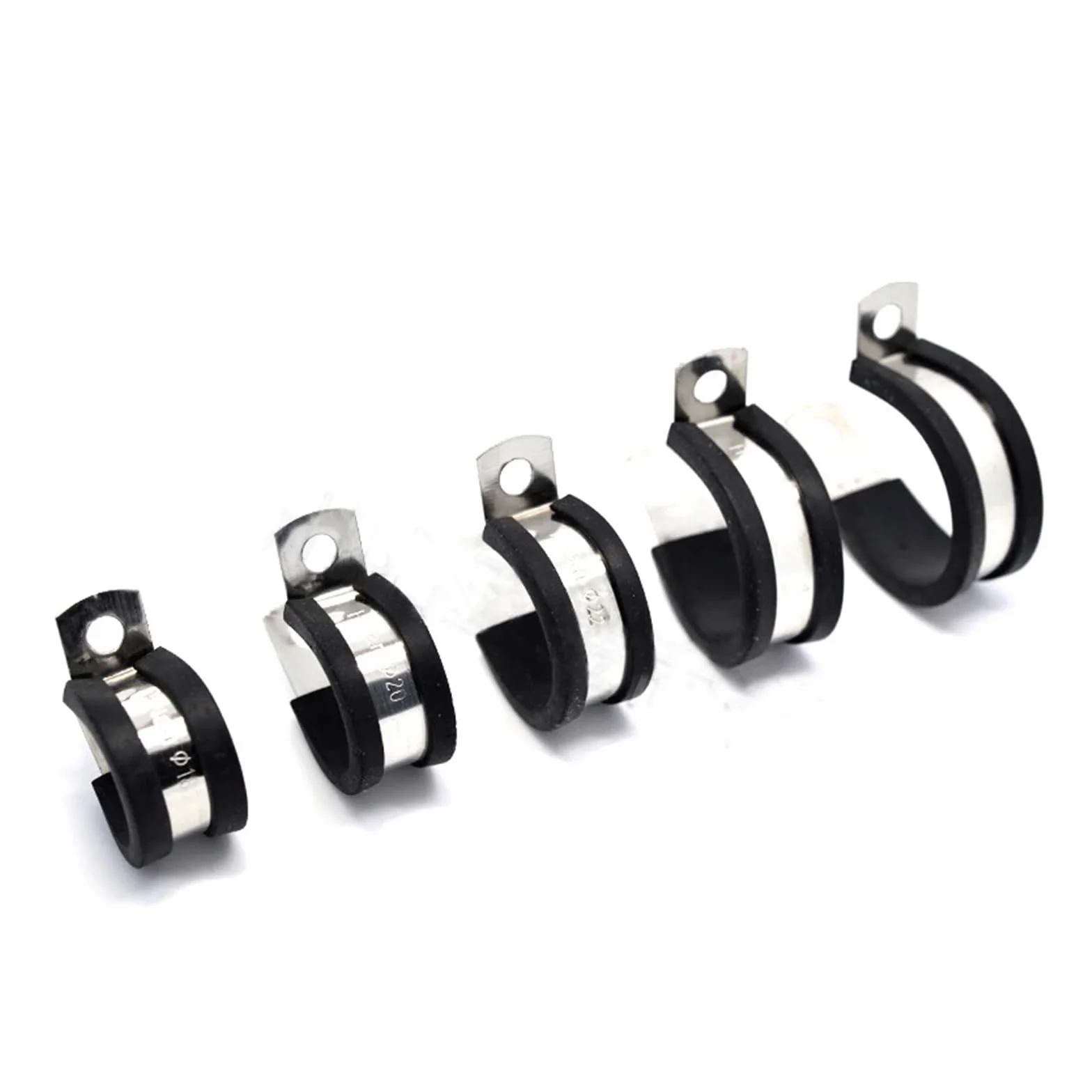 klipsy p wyłożone gumą, 10 szt. Zaciski P ze stali nierdzewnej 304 z gumową podszewką Mocowanie kabla Zacisk do rury węża 6-55 mm(10MM 10PCS)