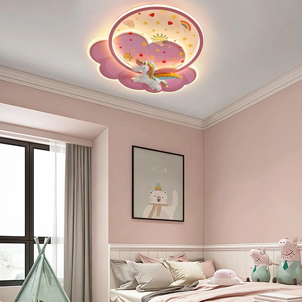 Lampa Sufitowa LED Jednorożec Różowe Chmury Ściemnialna z Pilotem