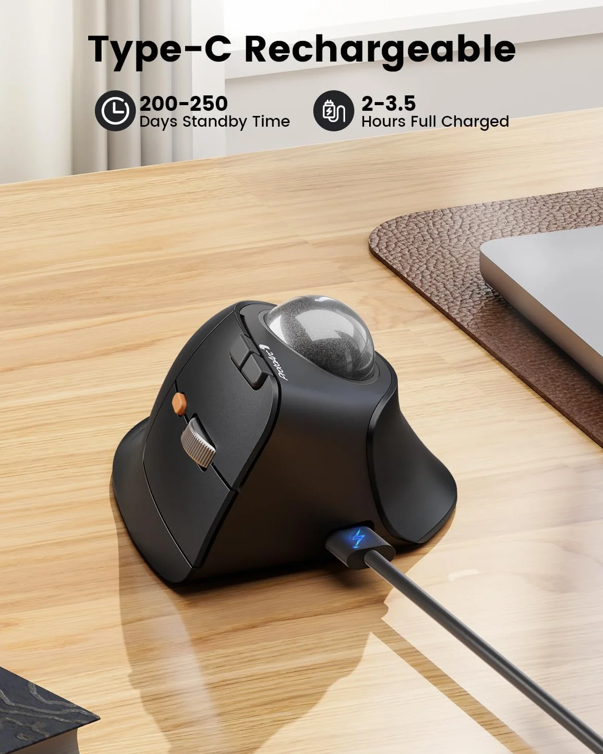 ProtoArc pionowa bezprzewodowa mysz trackball, EM05 Bluetooth ergonomiczna mysz rolkowa akumulatorowa do komputera laptopa, mysz kciukowa, 3 połączenia urządzeń, kompatybilna z iPadem, Mac, PC z