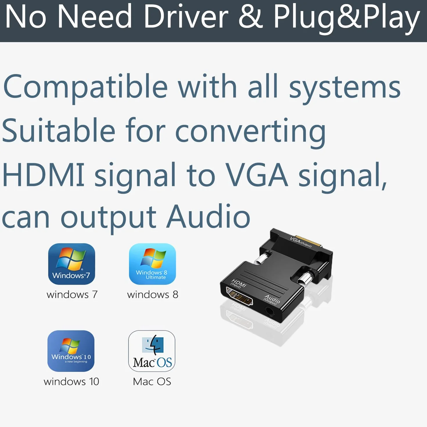 Adapter HDMI na VGA 1080P 60Hz z Kablem Audio 3,5 mm – Konwerter