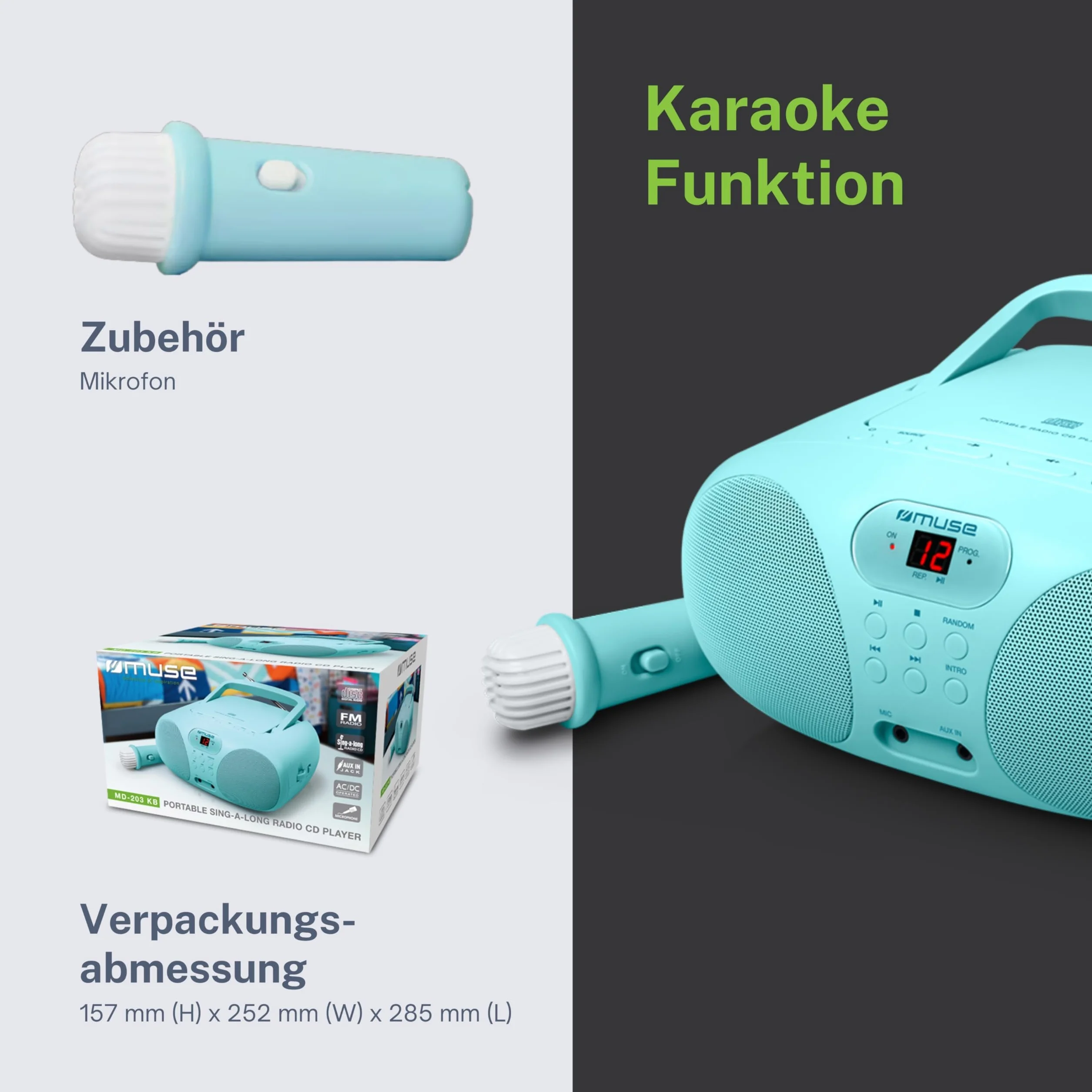 MUSE Radioodtwarzacz MD-203 KB, Miętowy