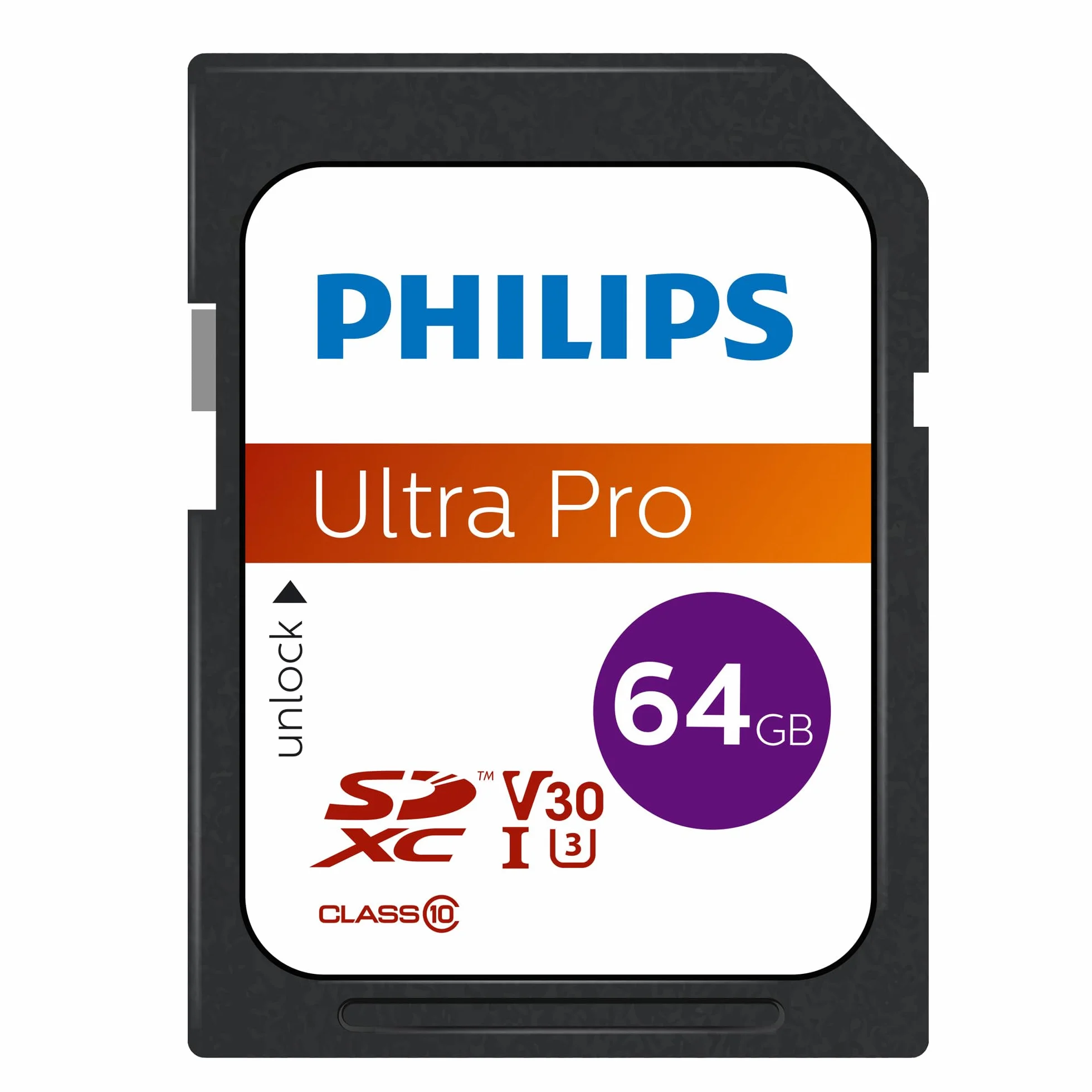 Philips Karta Ultra Pro SDXC 64 GB UHS-I U3 V30, prędkość odczytu 100 MB/s, karta pamięci do aparatów i wideo 4K UHD