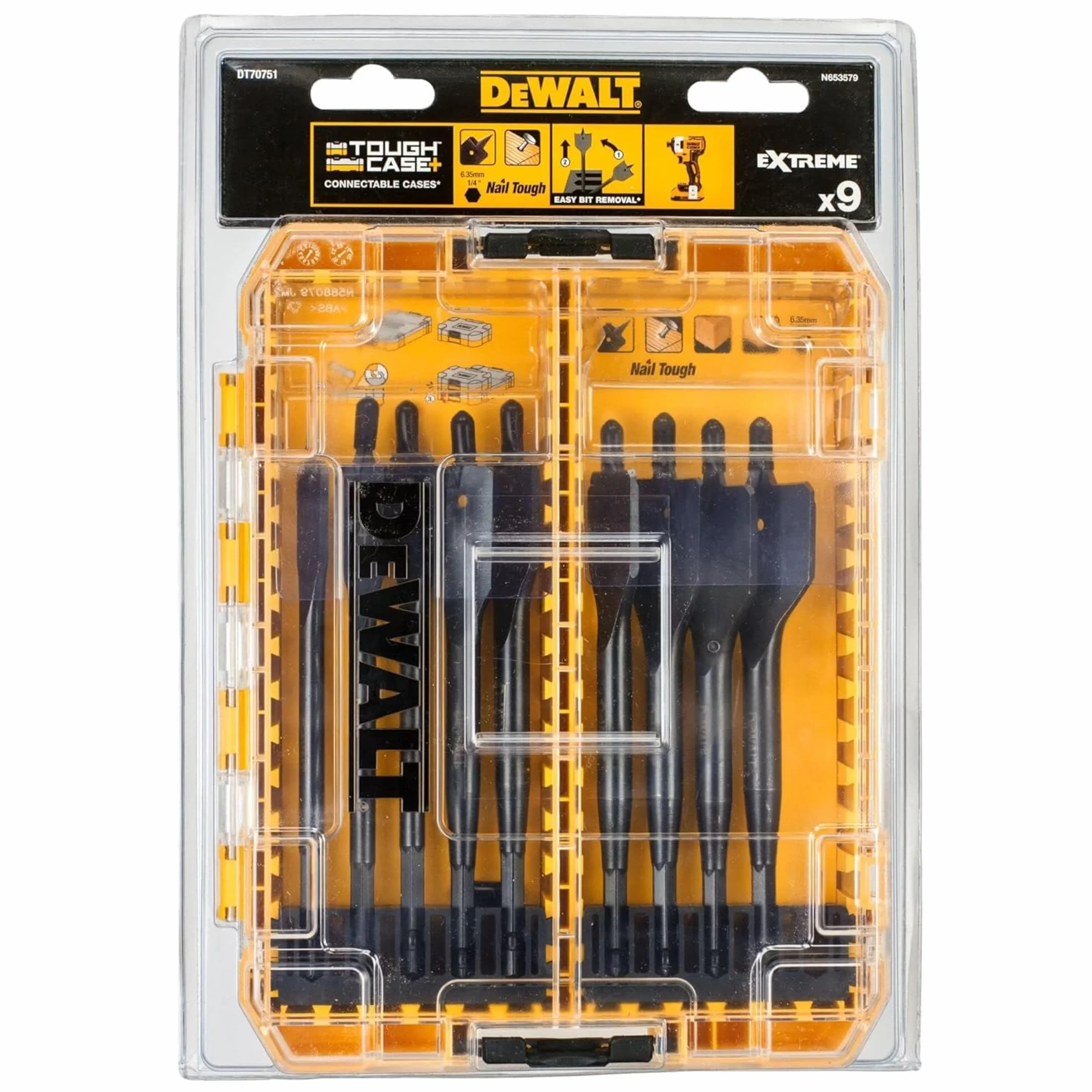 DEWALT Profesjonalny Tough case mediana z 9 wiertłos pala do drewno dla profesjonalistów i majsterkowiczów do pracy profesjonalnej wysoka trwałość