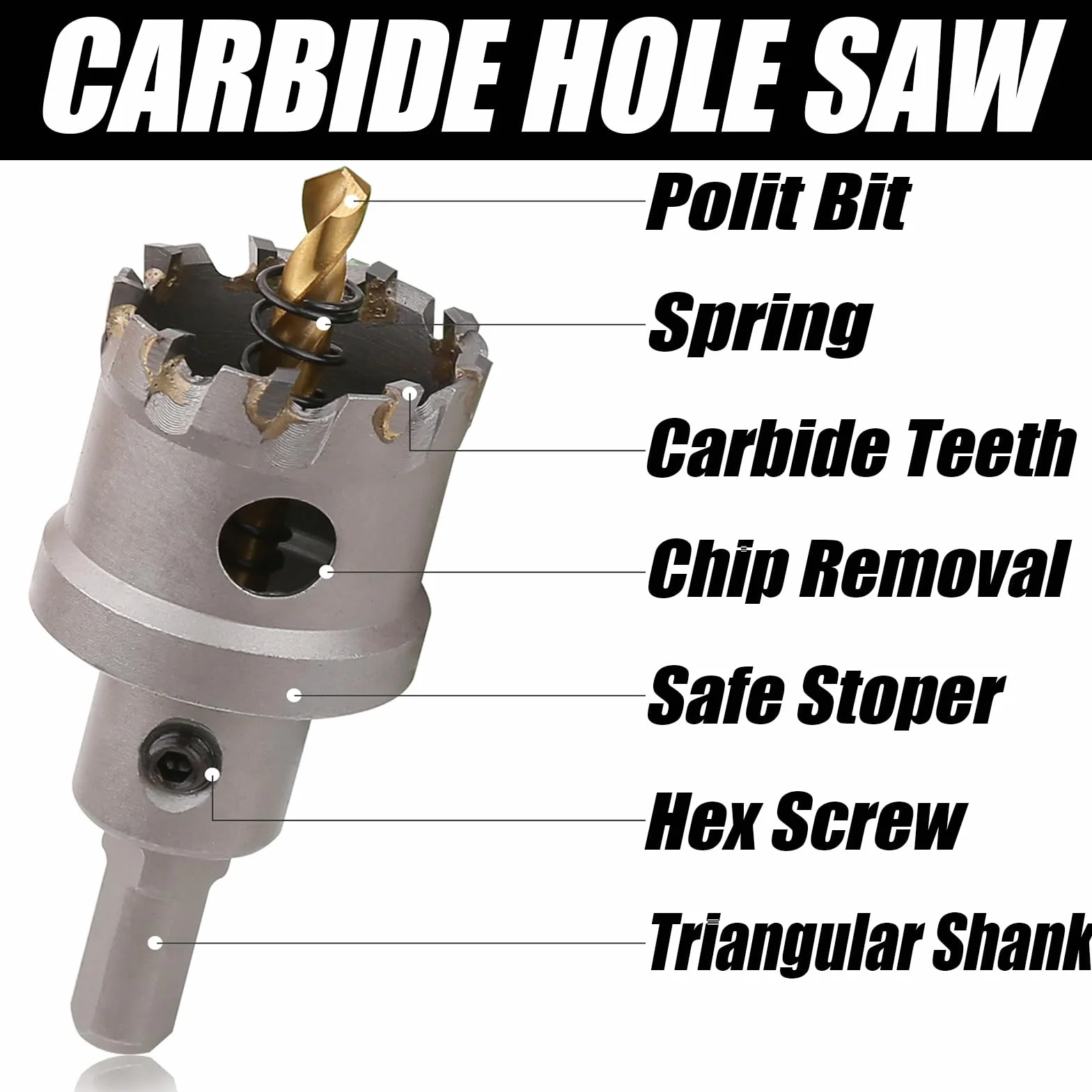 TCT zestaw 15 sztuk / Satz 16-75 mm, Hartmetall Bits mit Zentrierbohrer, für Hartmetall, Edelstahl, Baustahl, Aluminiumlegierung, Kupfer, Eisen, Kunststoff i Glasfaser