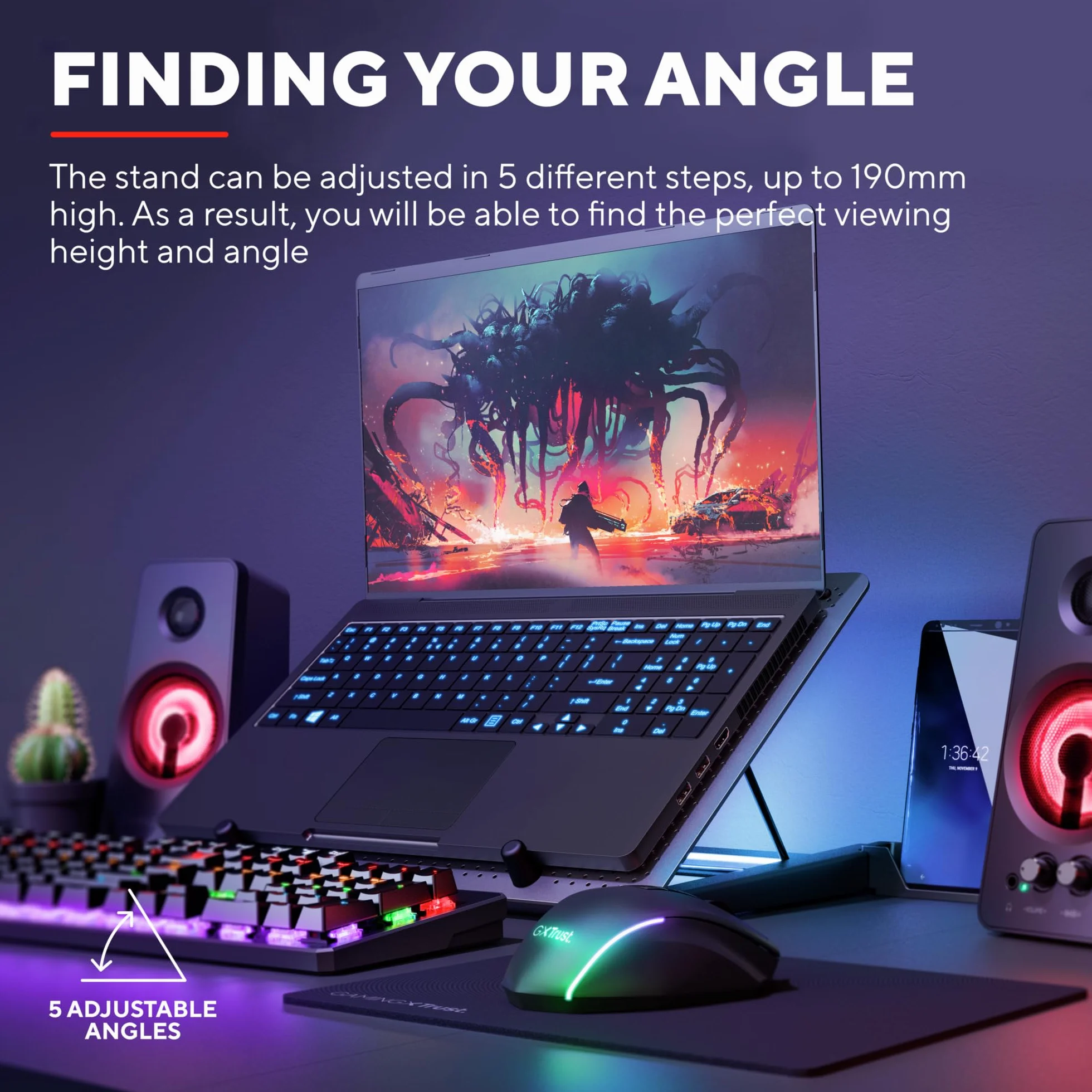 Trust GXT 1125 Quno Cooling Pad podstawka chłodząca 5 wentylatorów LED do laptopów 17,3 cala