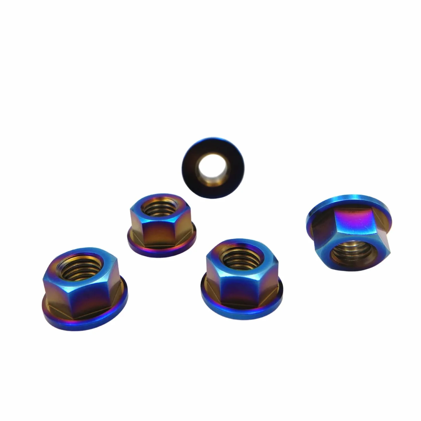 RISON tytanowa nakrętka kołnierzowa M12 x 1,5 mm, tytanowa nakrętka zębata, wypalana, niebieska, 6AL4 V, tytanowa nakrętka kołnierzowa do motocykla, 5 sztuk