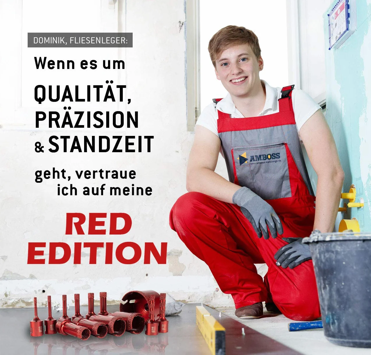 Amboss Red Edition M14 diamentowa koronka wiertnicza – do szlifierek kątowych – gresu, twardych płytek, granitu/idealna koronka wiertnicza na sucho (Ø 68 mm)